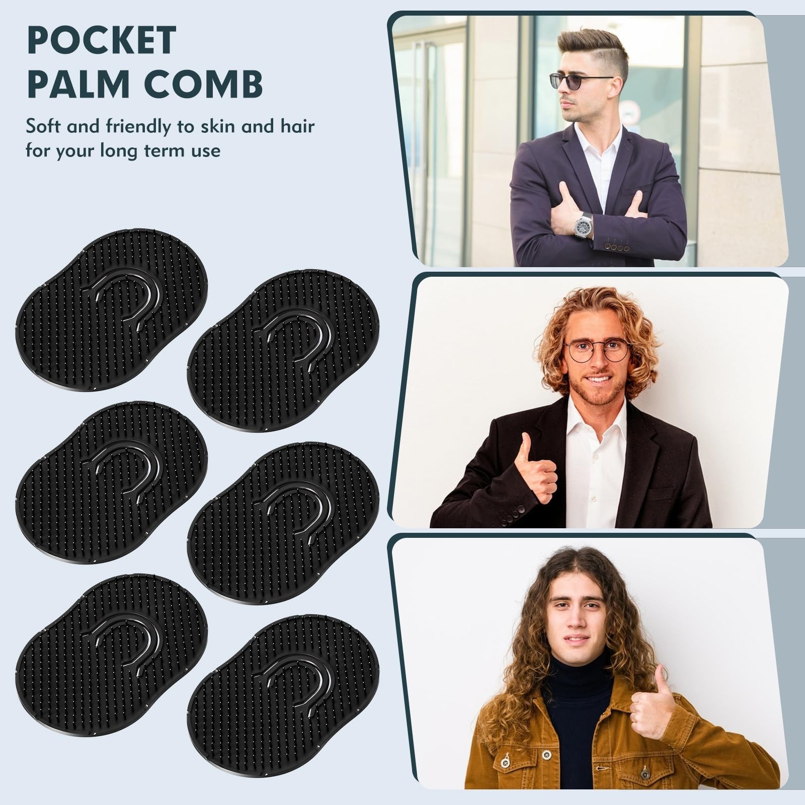 6Pcs Portable Pocket Combs for Men – Soft Round Hair & Scalp Massage Comb Set