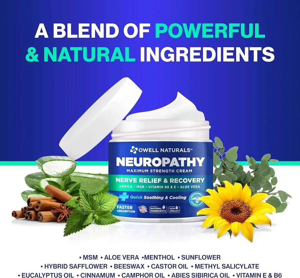 Neuropathy Nerve Relief Cream All Natural for Feet, Hands, Legs Toes
