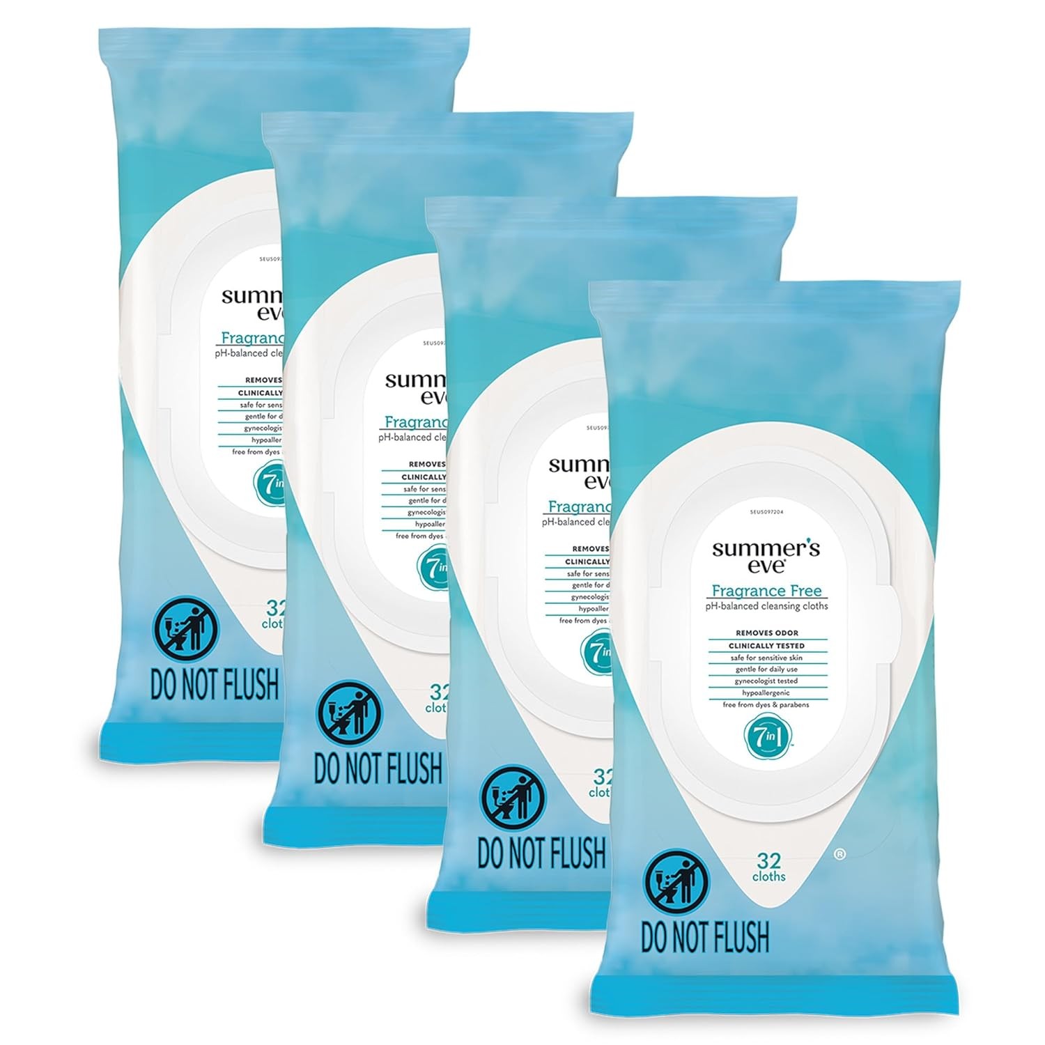 Summer’s Eve Fragrance Free Feminine Wipes pH Balanced 32 Ct 4 Pack