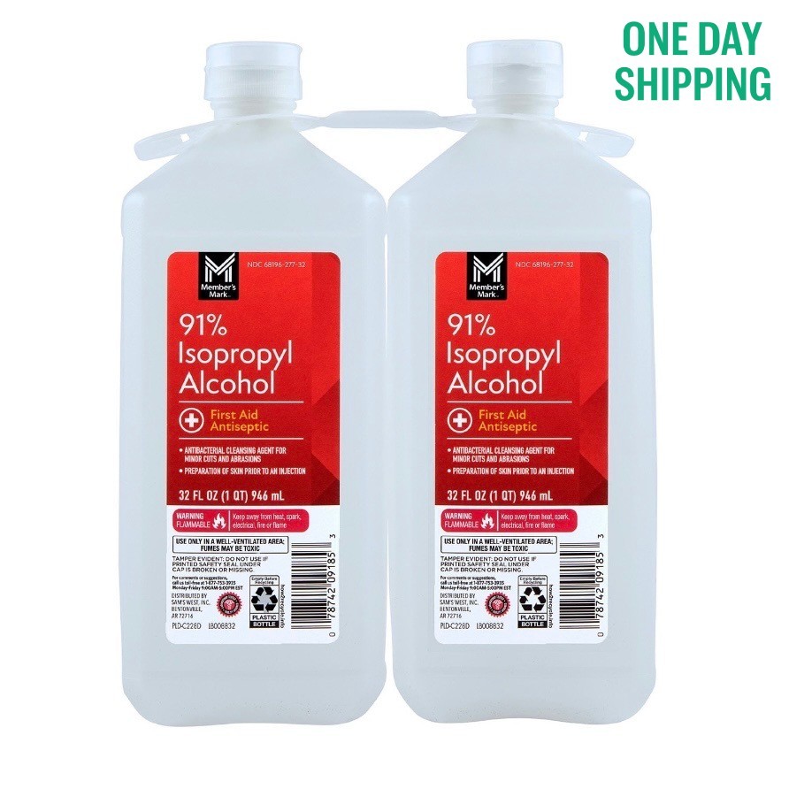 Member’s Mark 91% Isopropyl Alcohol 32 oz Bottles 2 Pack First Aid Cleaning