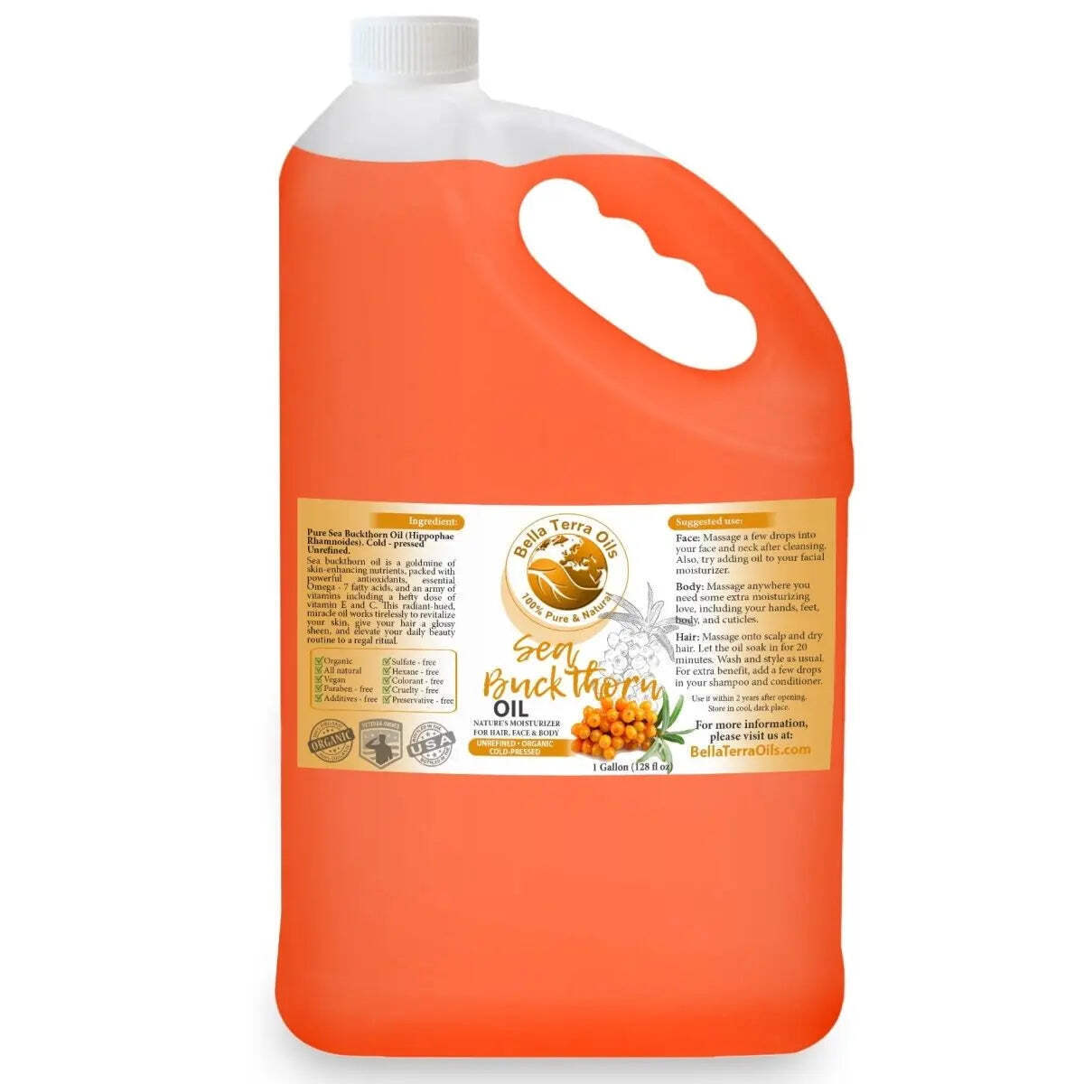 Organic Cold-Pressed Sea Buckthorn Oil 100% Pure Raw Skin Hair Face Anti-Aging
