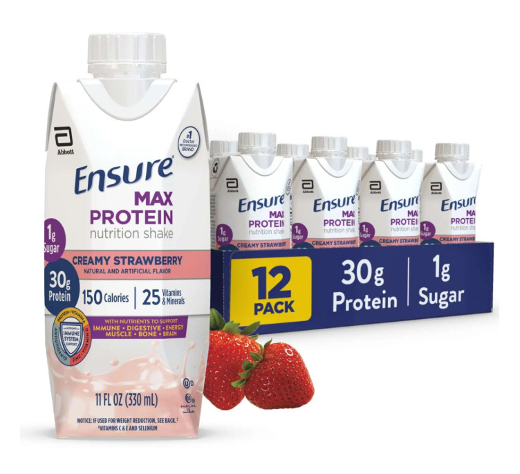 Ensure Max Protein Shake, Creamy Strawberry, 11 fl oz, 12 Pack, 30g Protein