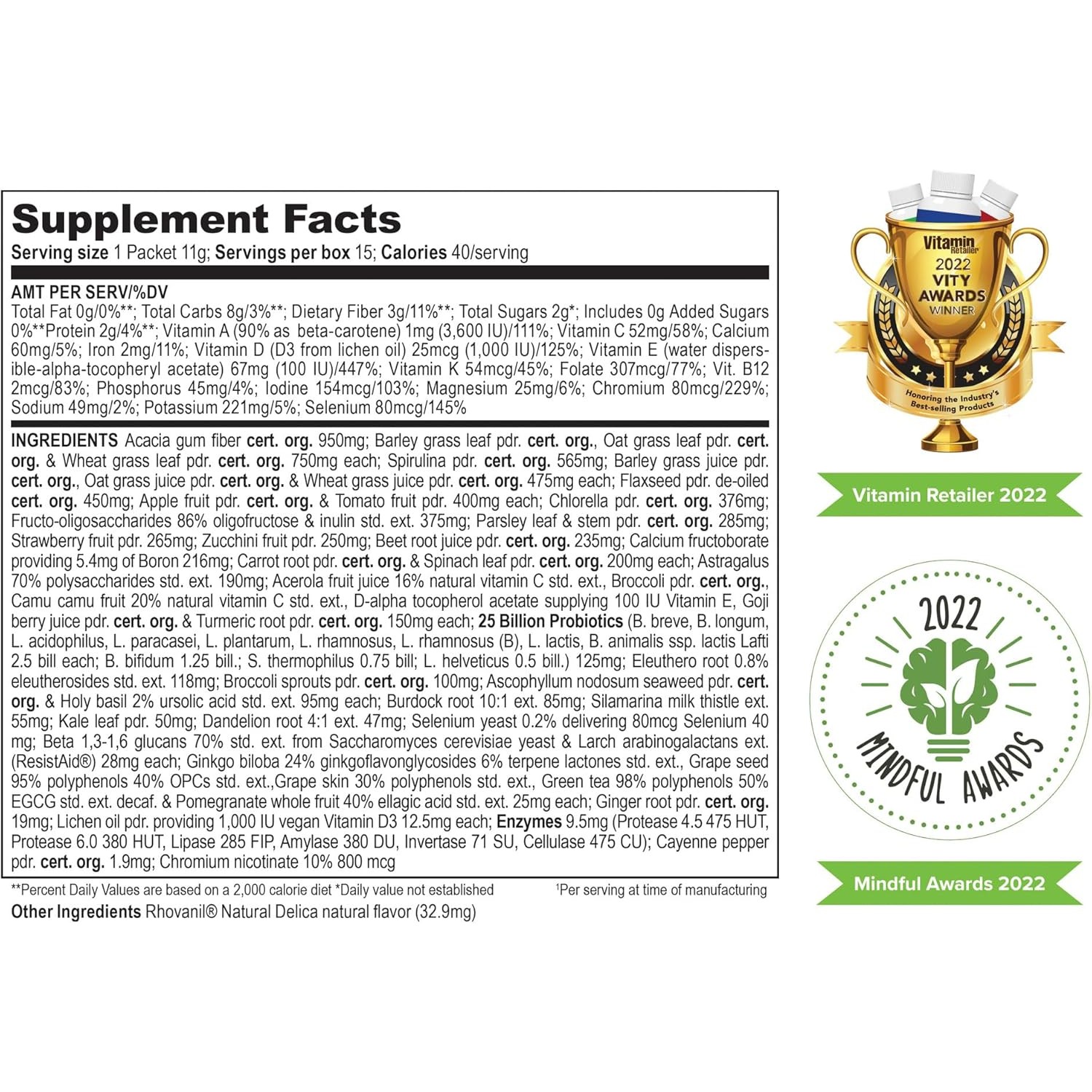 Vibrant Health,Green Vibrance Packets,Vegan Superfood, 15 To Go Packets