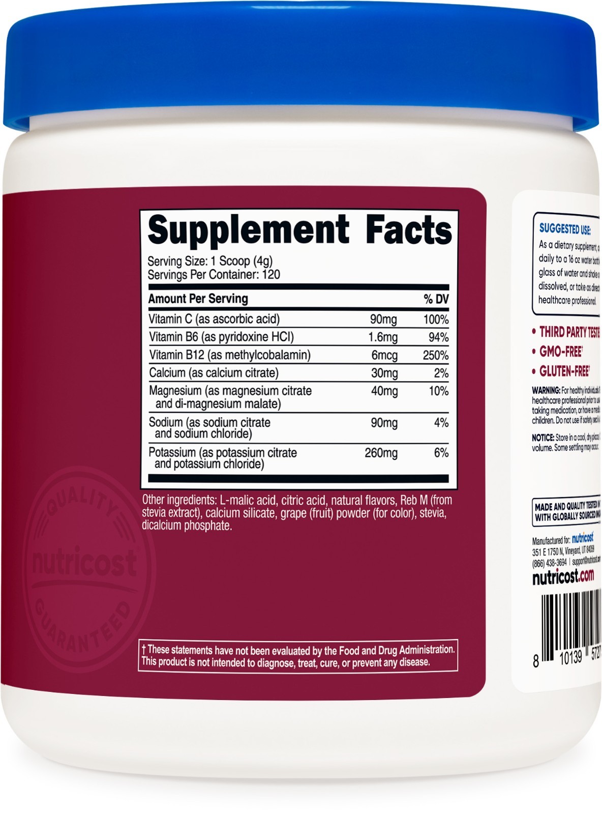 Nutricost Electrolyte Complex Drink Mix Powder (Grape) 120 Servings