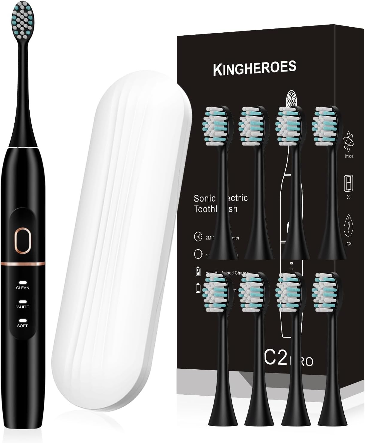 Electric Toothbrush Set Comes W/ 8 Brush Heads & Travel Case,4 Modes W/ 2