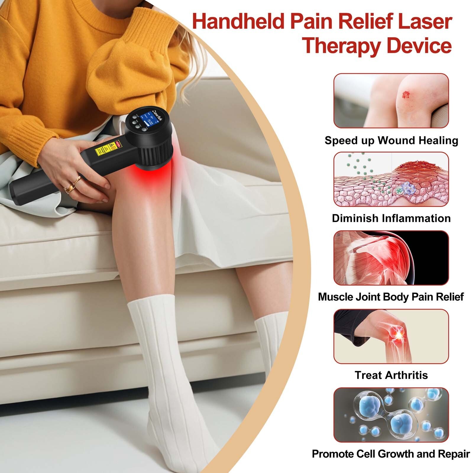 5W Cold Laser Therapy Rechargeable 650NM*10 808NM*15 Pet Dog Back Pain Relief