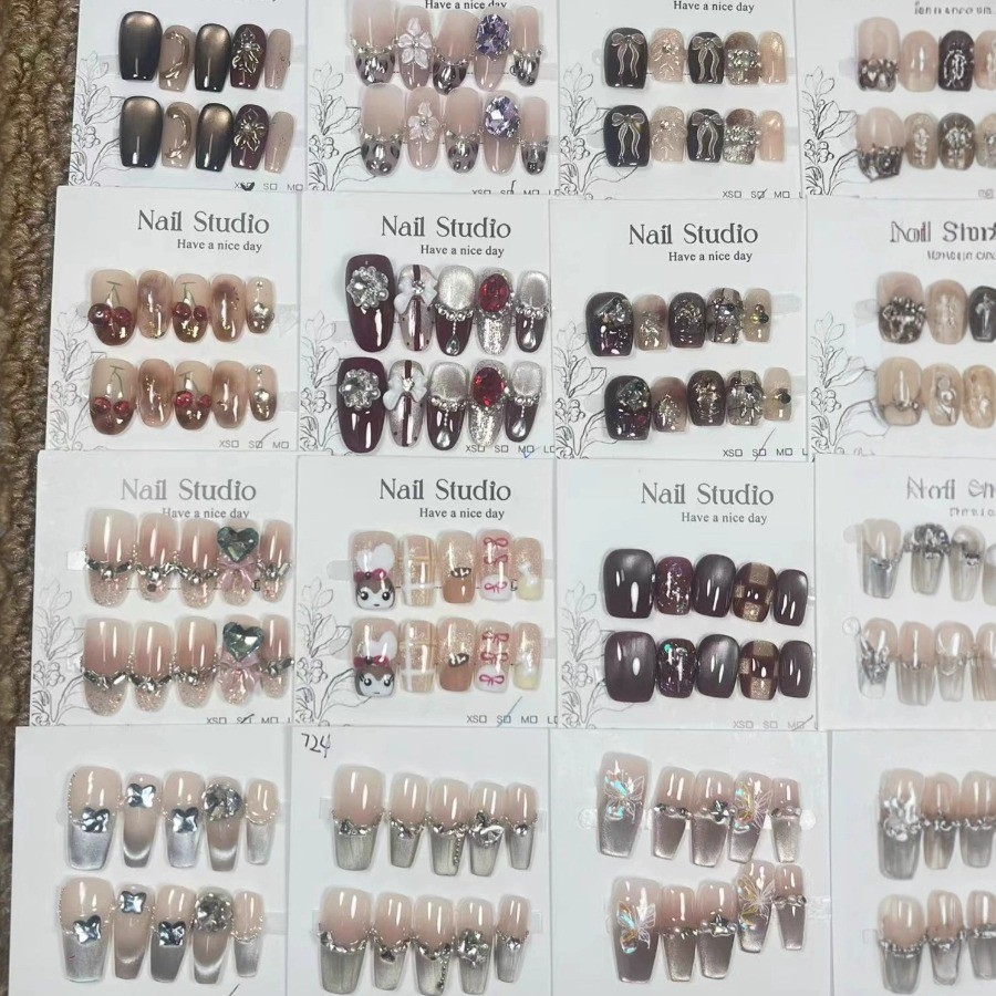 10-200pcs High-Quality Handmade Press-On Nails Rhinestone Bow Art False Nails