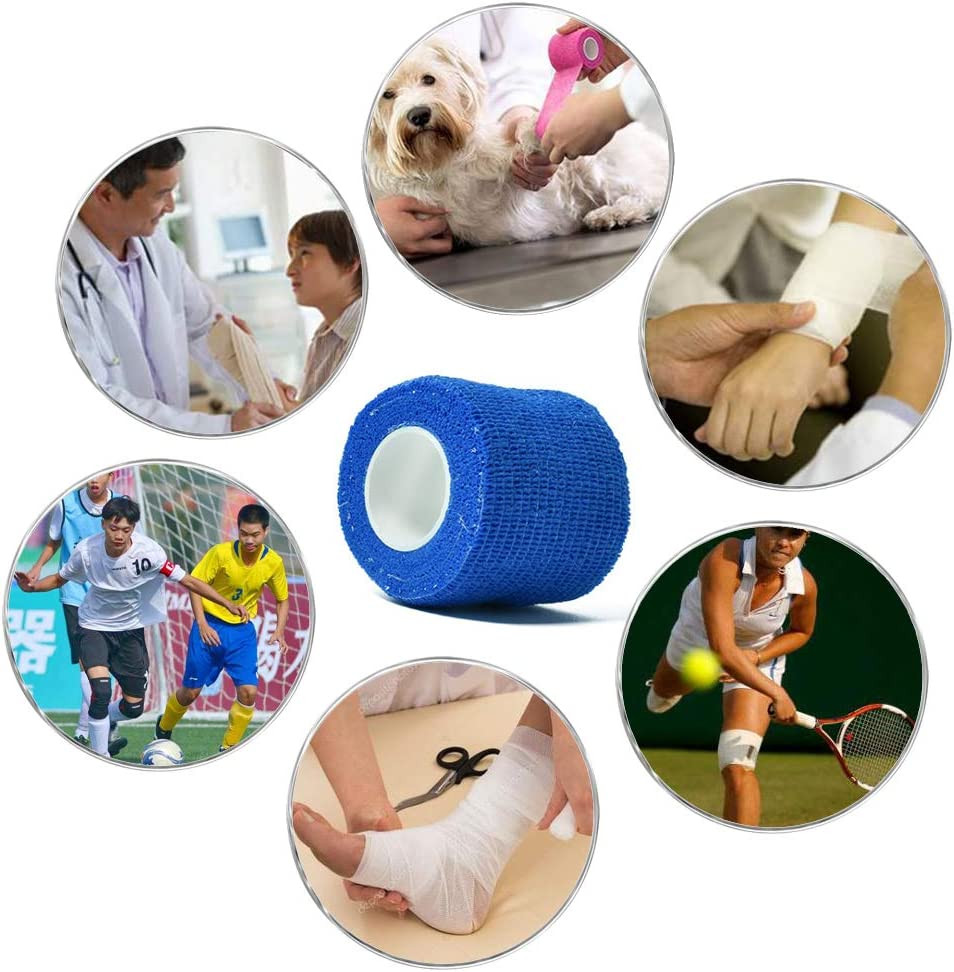(12-Pack) 1” X 5 Yards | Self Adhesive Bandage Wrap, Athletic Elastic Cohesive