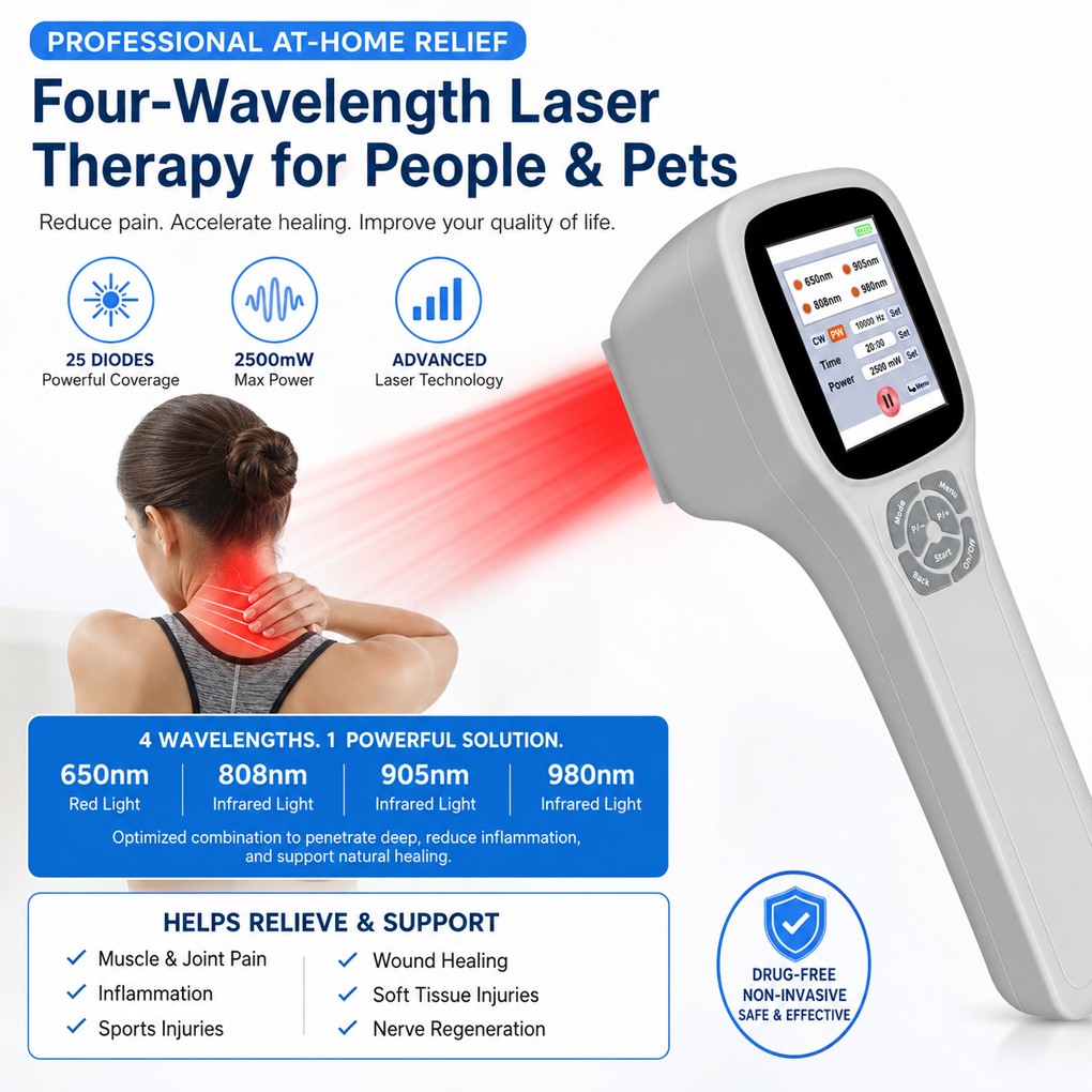 Handheld 2500mW Cold Laser Therapy 650/808/905/980nm Wound Healing Inflammation