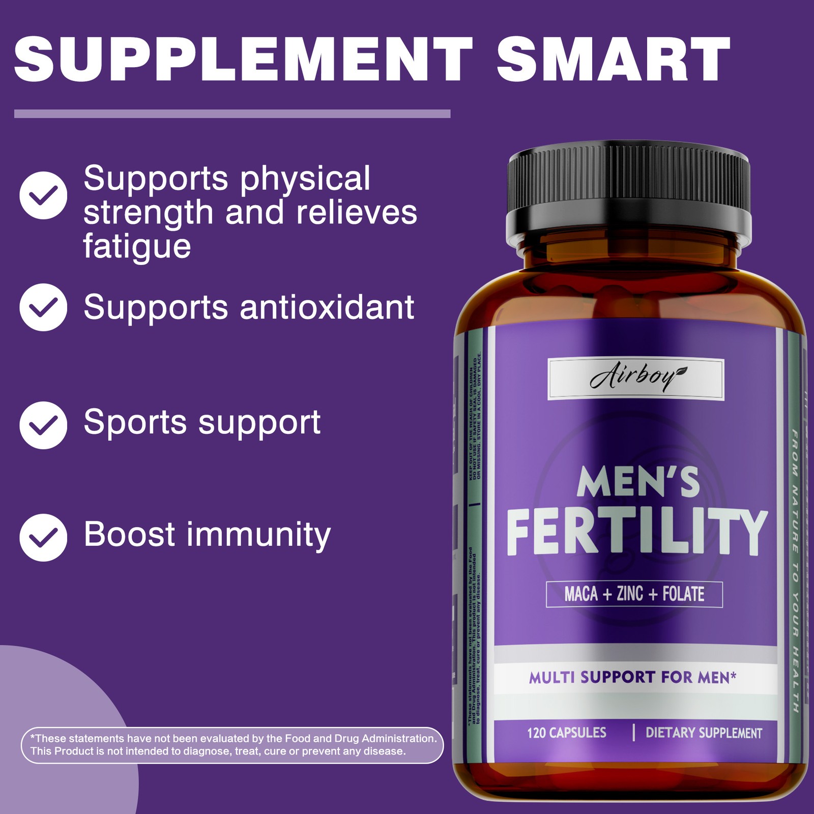 Men’s Fertility 120pcs – Optimizes Sperm Count and Motility, Enhances Brain