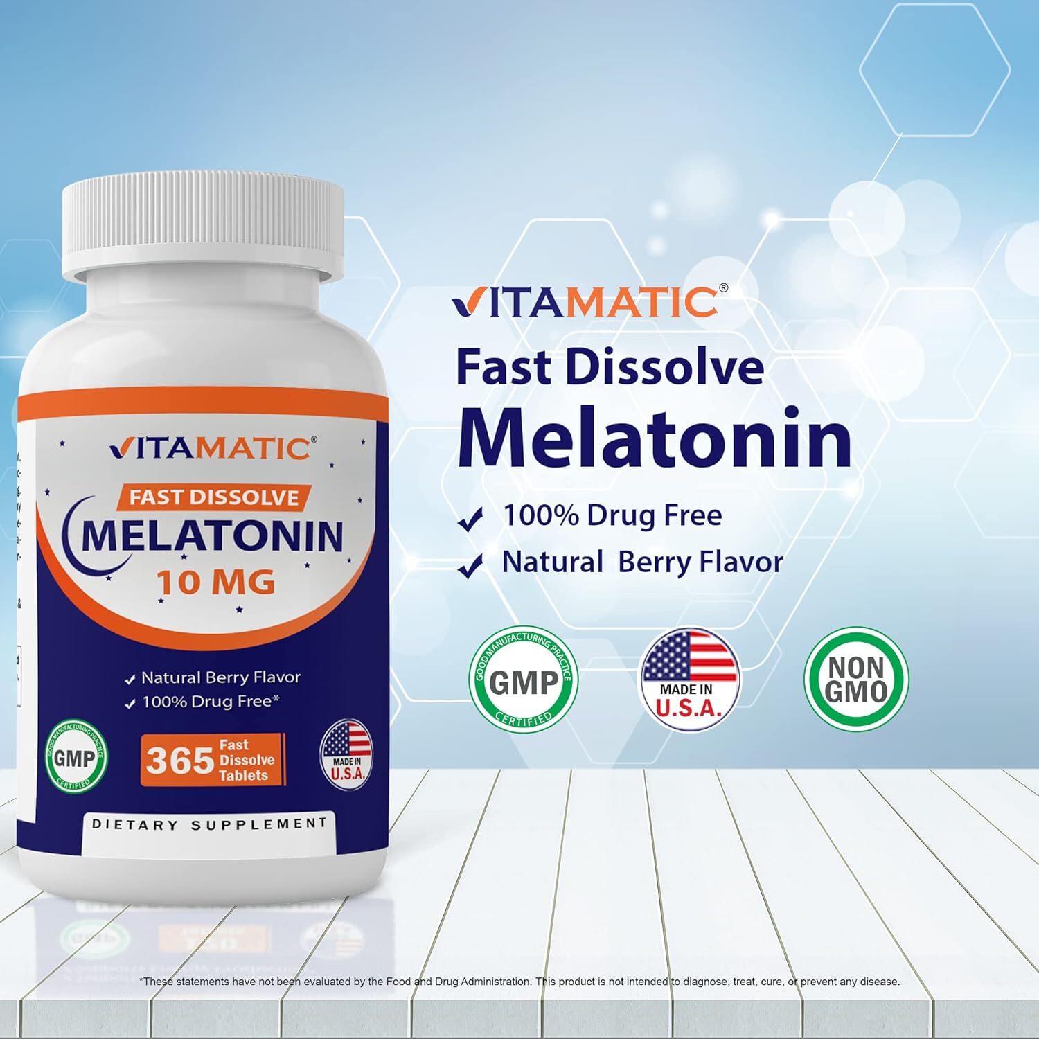 Vitamatic Melatonin 10mg Tablets | Vegetarian, Non-GMO, Gluten Free | 1 Year…