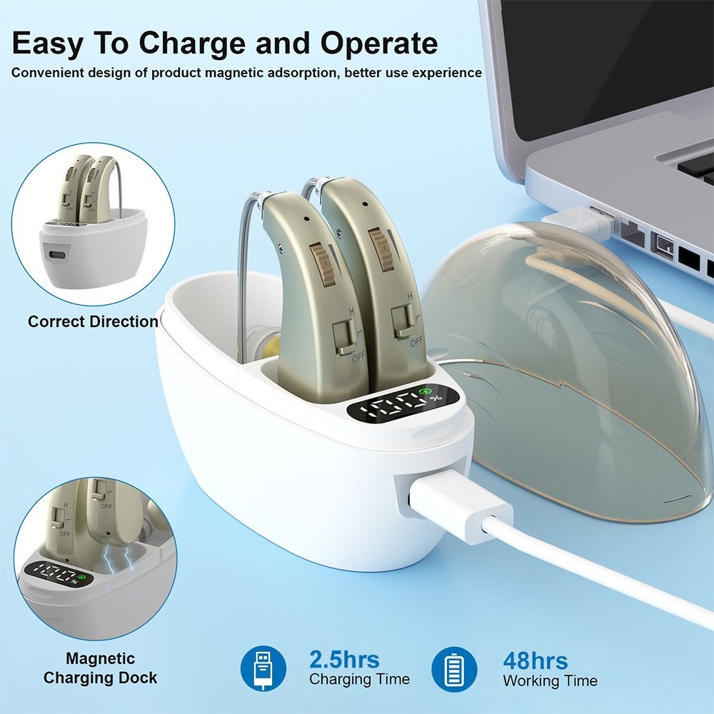 Behind-The-Ear Severe Hearing Loss Hearing Aid Noise Reduction w/ Charging Case
