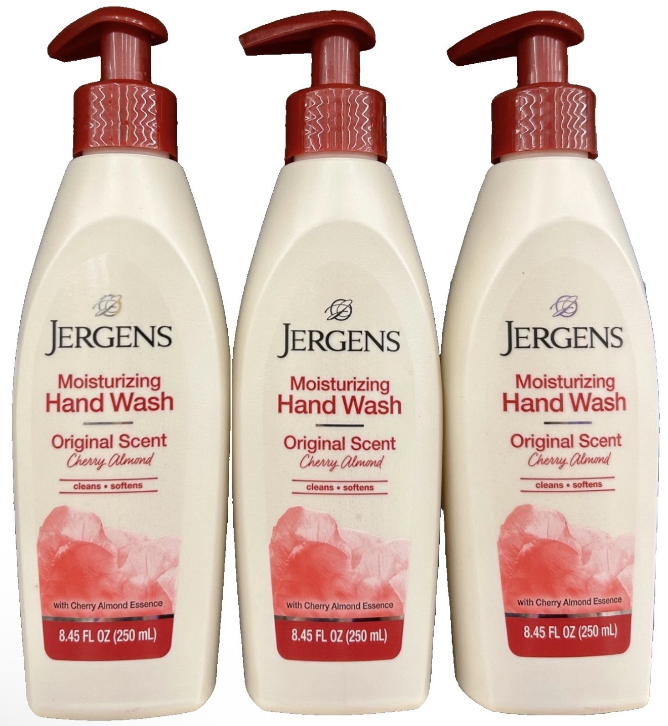 3 Pack Jergens Original Cherry Almond Moisturizing Hand Wash Soap Pump 8.45 oz