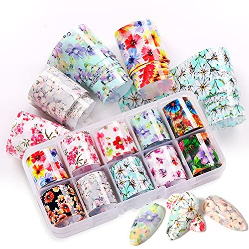Nail Foil, 30 Rolls Nail Art Foil Transfer 3D Flower Stickers Flower Series