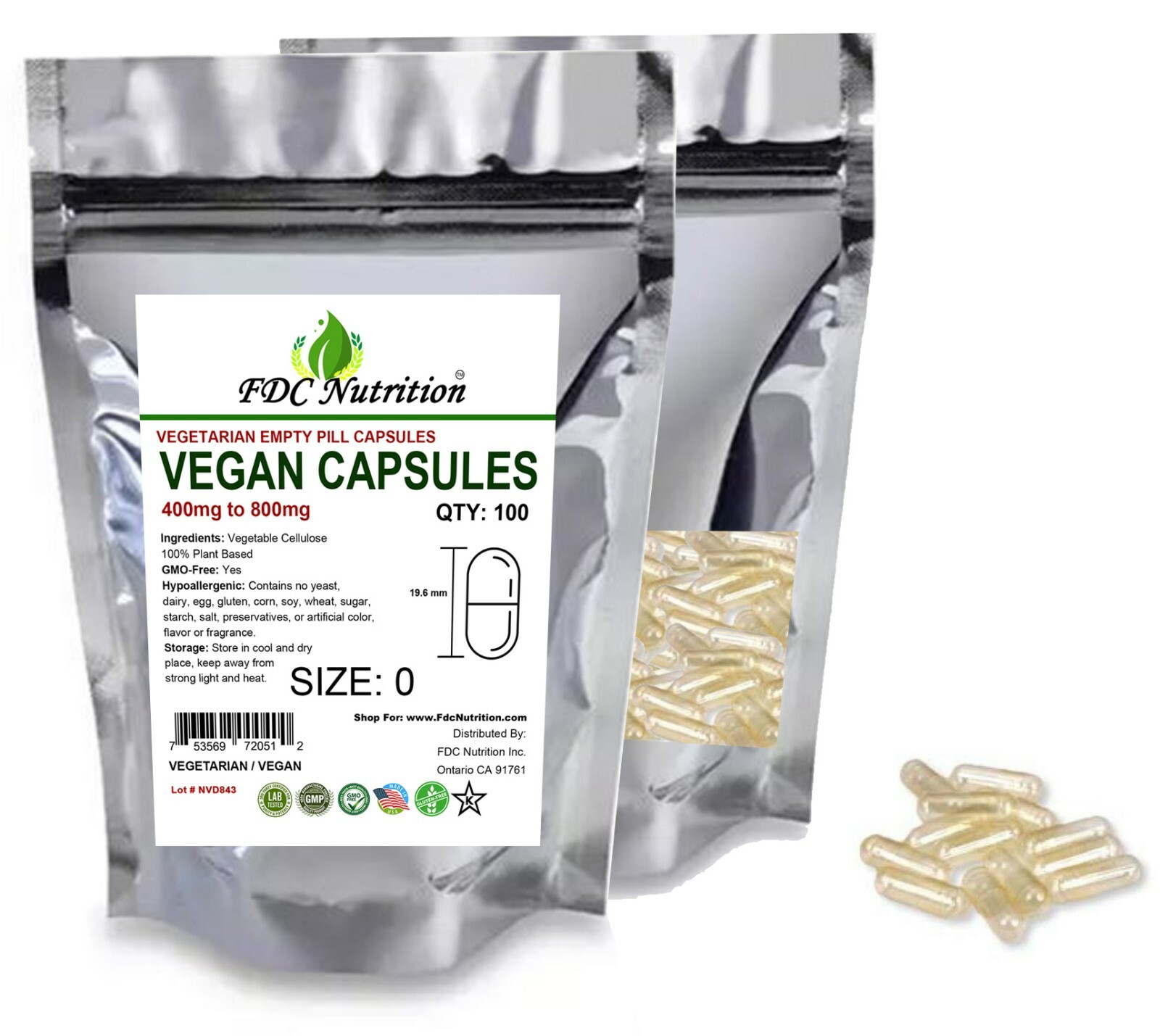 Empty Vegan Capsules – Sizes 0 – USA Kosher // Halal Gel Caps By FDC NUTRITION