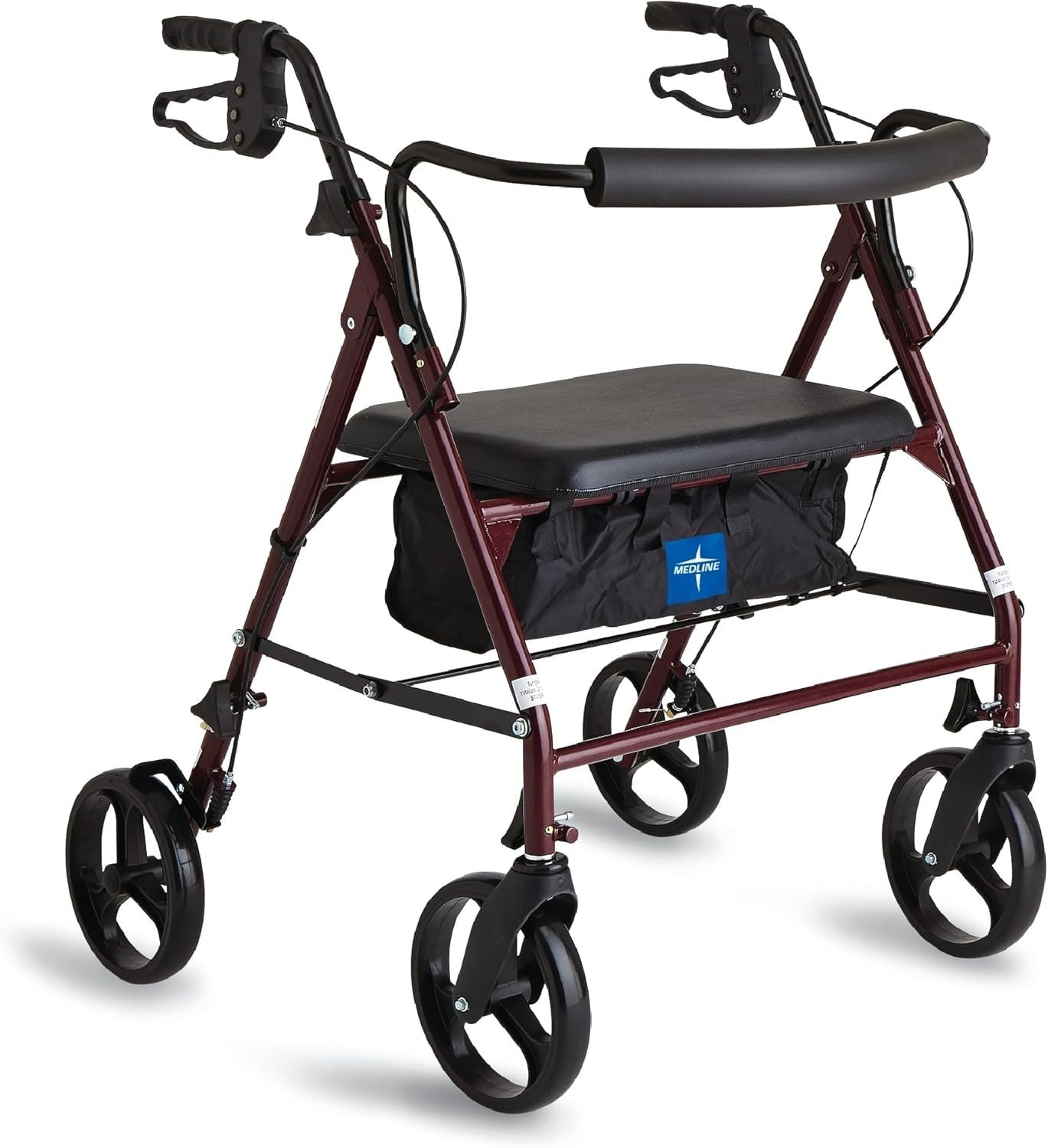 Medline Large Steel Bariatric Rollator Walker with Adjustable Handles, Burgundy