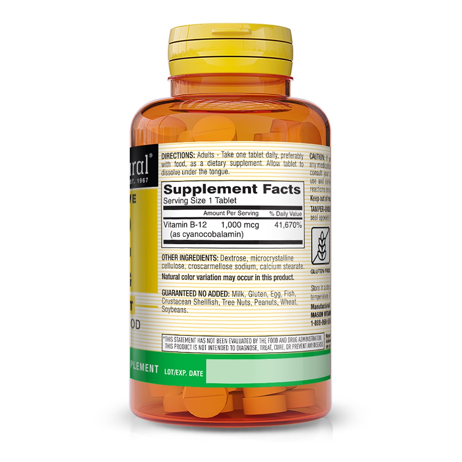 Mason Natural Vitamin B12 1000 mcg w/ Calcium Ext Release – 200 Tablets