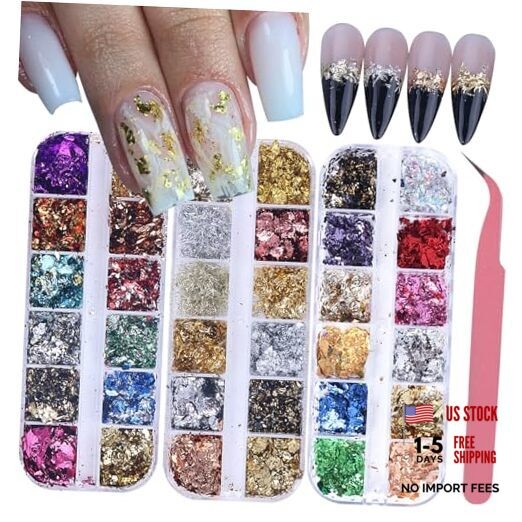 Gold Foils Nail Glitter Supplies 36 Colors Golden Flakes 36 Colors Gold Foils