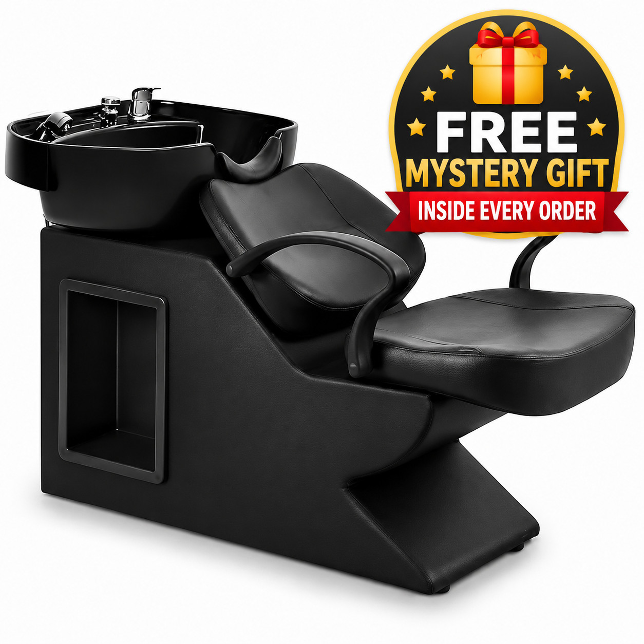 Salon Shampoo Bowl Chair Set Backwash Sink PU Leather ABS Basin 450lb Black