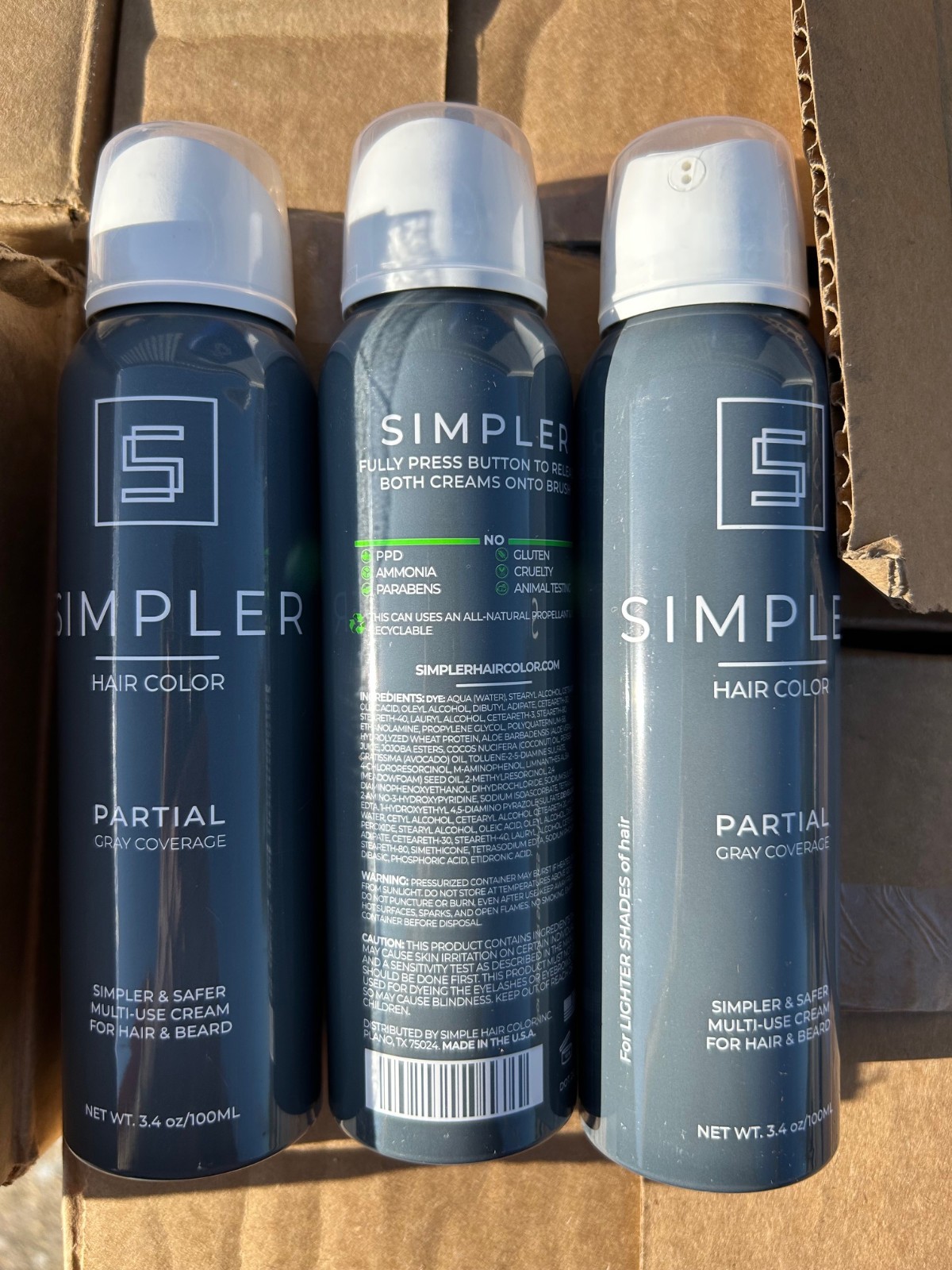 3x 3.4oz Simpler Hair & Beard Color Partial Gray Grey Coverage 4 Lighter Shades
