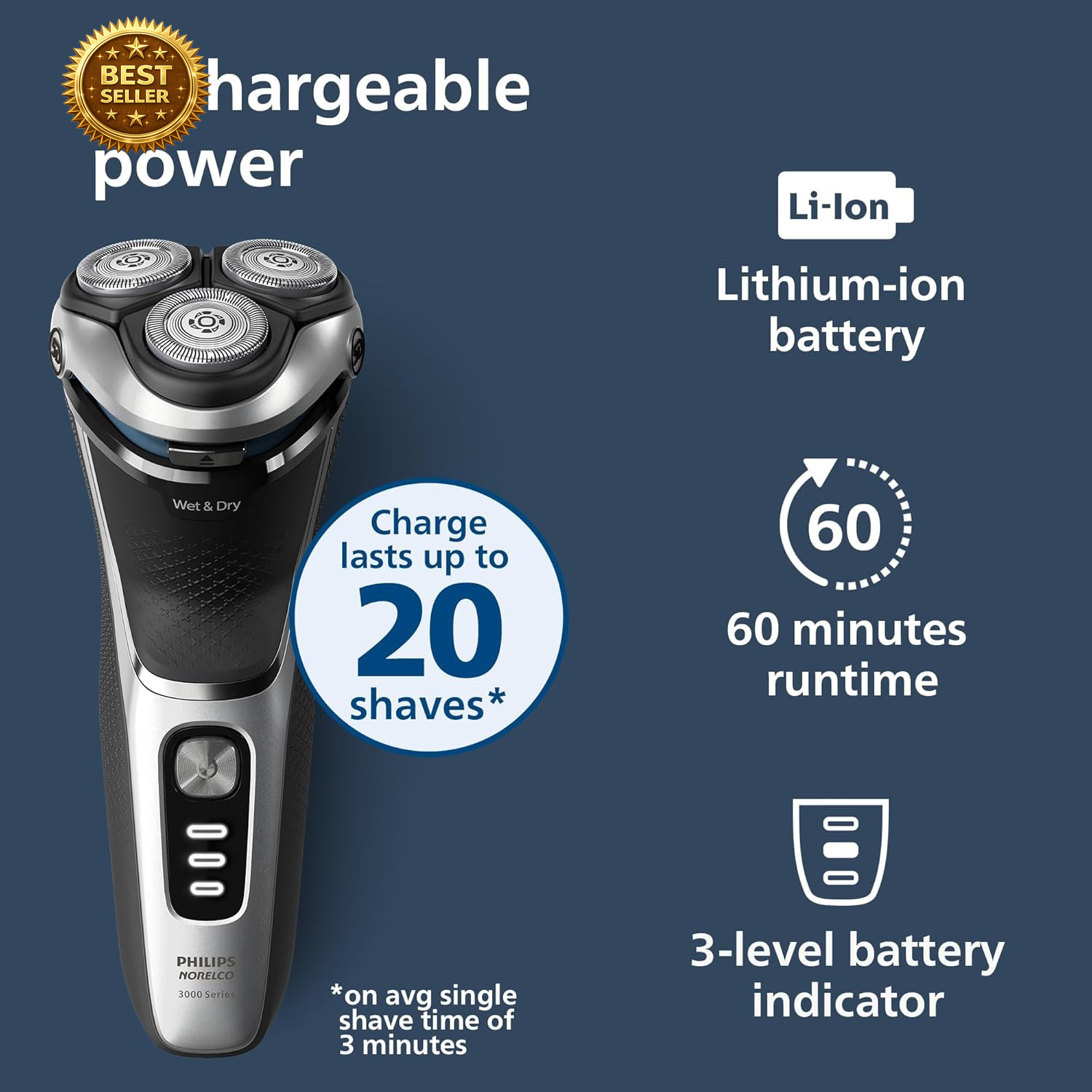 Shaver 3900 Series, Wet and Dry Electric Shaver, P-Cap, Travel Pouch, Charging S