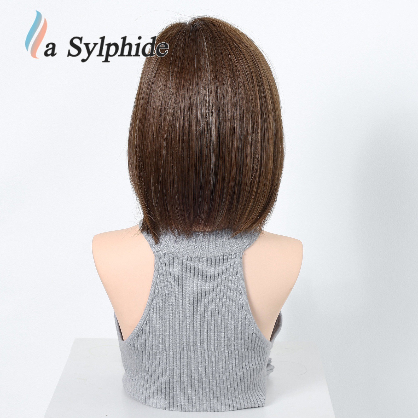 Brown Highlight Clavicle BOB Short Straight Wig Side Bang Rose Net Breathable