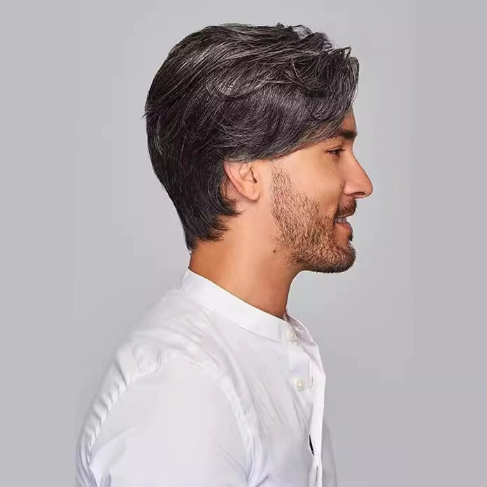 Short Black Gray Mixed Pixie Cut Wigs for Men Cosplay Wigs Boy Cut None Lace