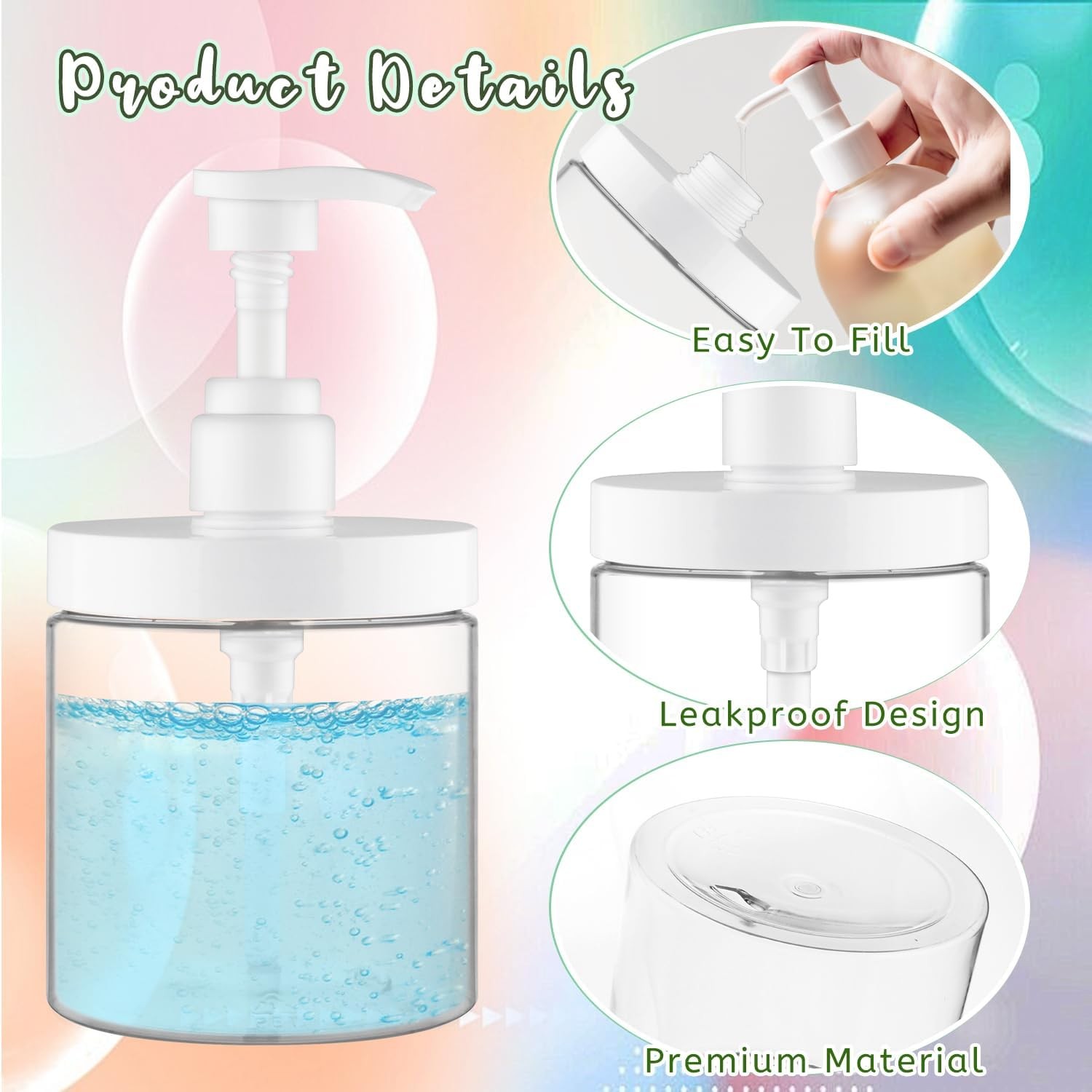 4PCS 500ml Clear Plastic Pump Dispenser Bottles Refillable Shampoo Soap Lotion