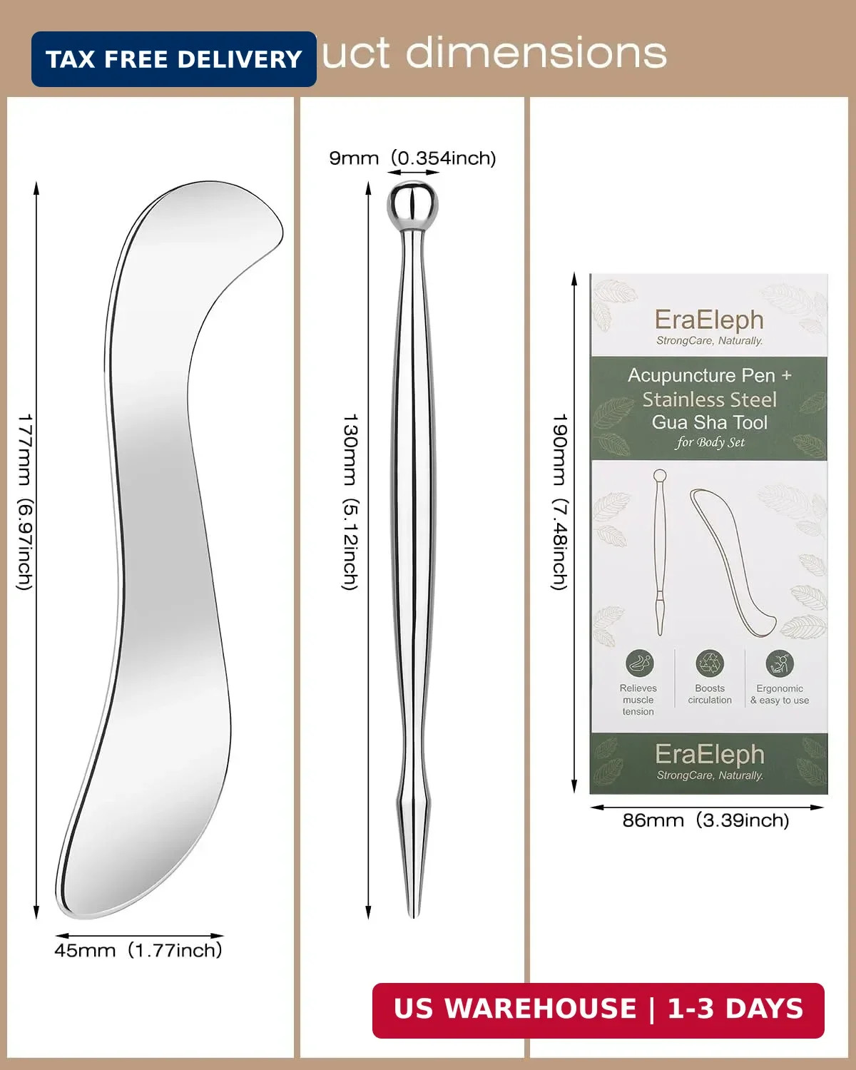 2 in 1 Acupressure Pen and Scraper Set, Stainless Steel Muscle Scraper Tool, Bod