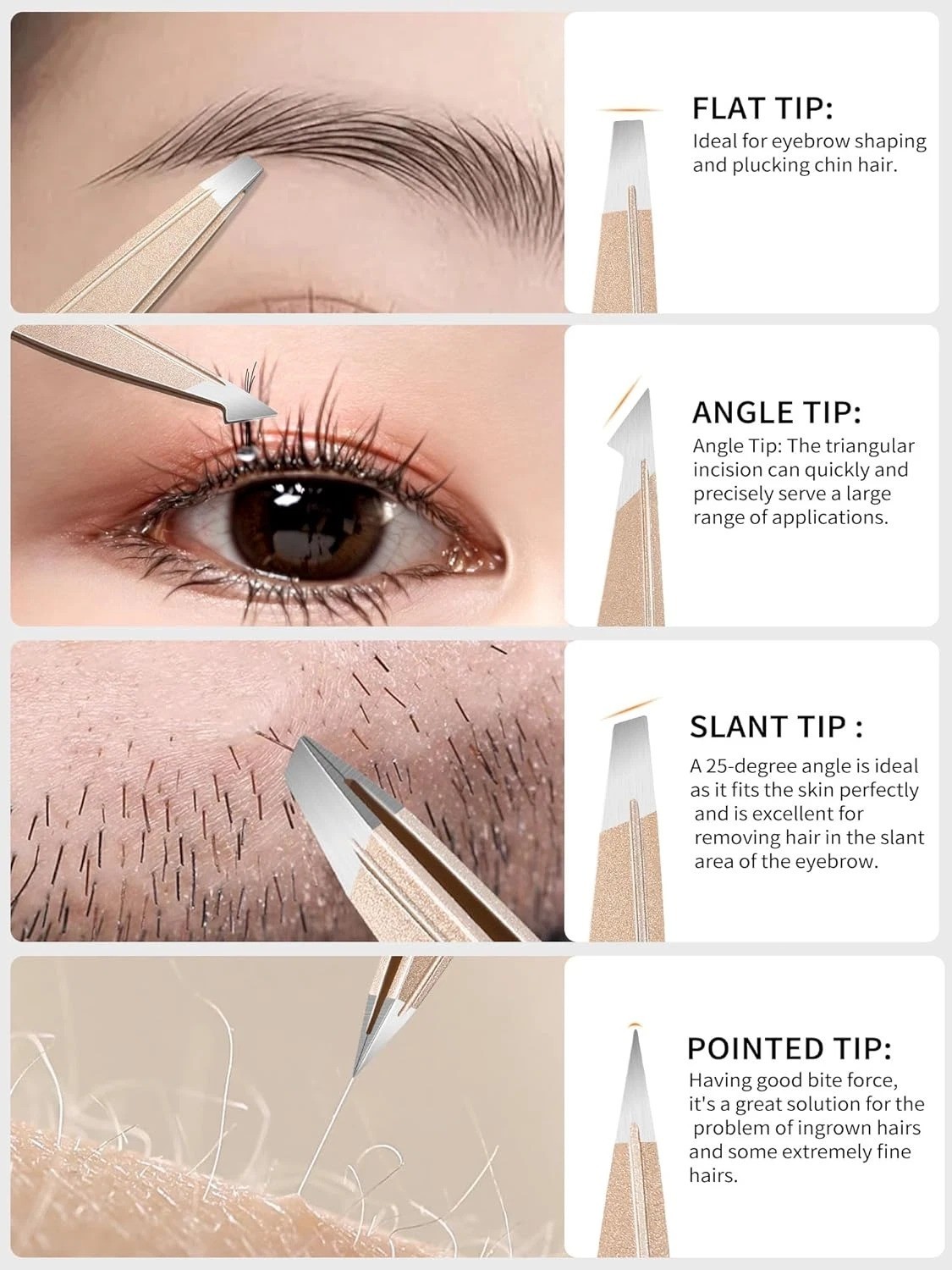 Tweezers Set for Women Facial Hair: Stocking Stuffers 4Pcs Stainless Steel Eyebr