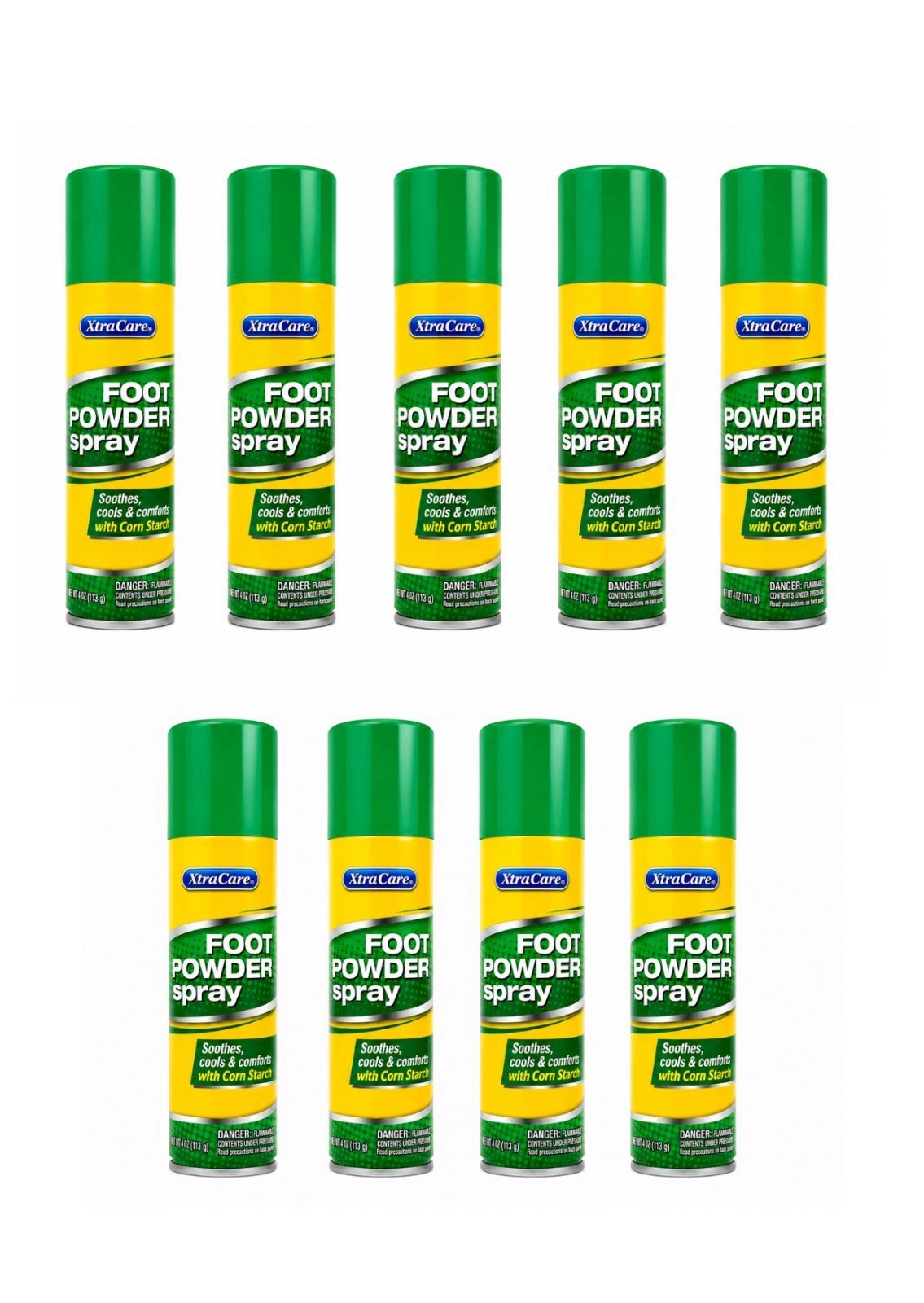 XtraCare Foot Powder Spray 4oz – Soothes & Cools Feet with Corn Starch – 9 Pack