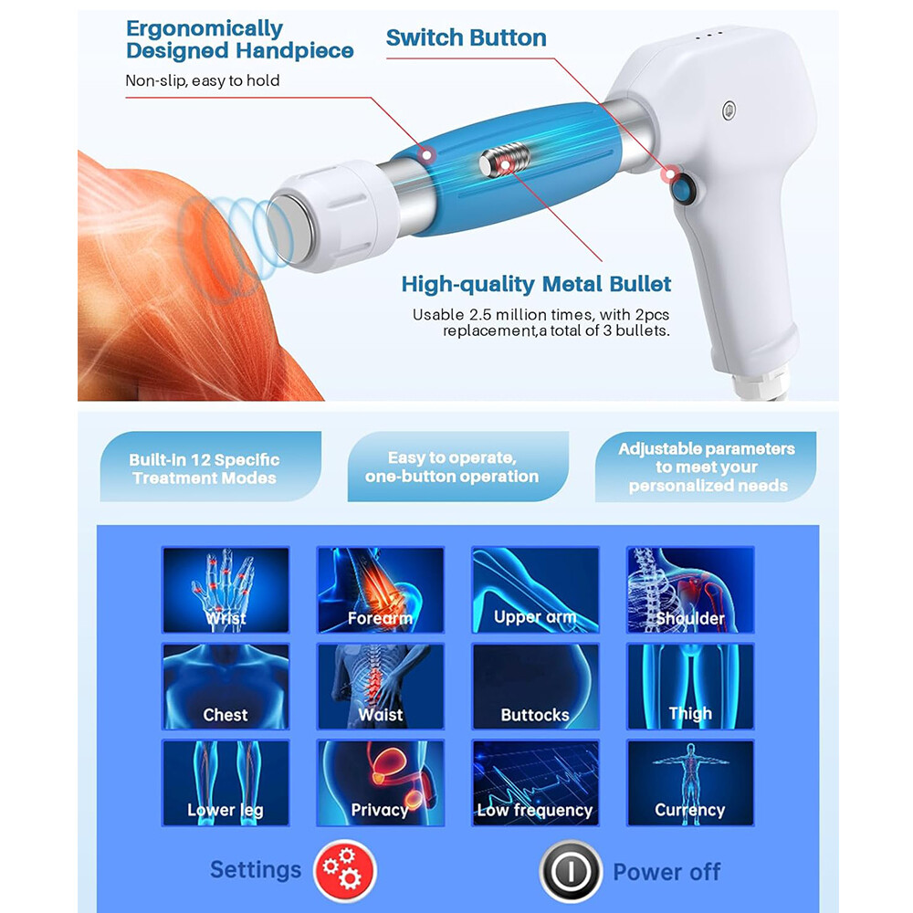 8 Bar ESWT Pneumatic ED Shockwave Therapy Machine Pain Relief ED Treatment