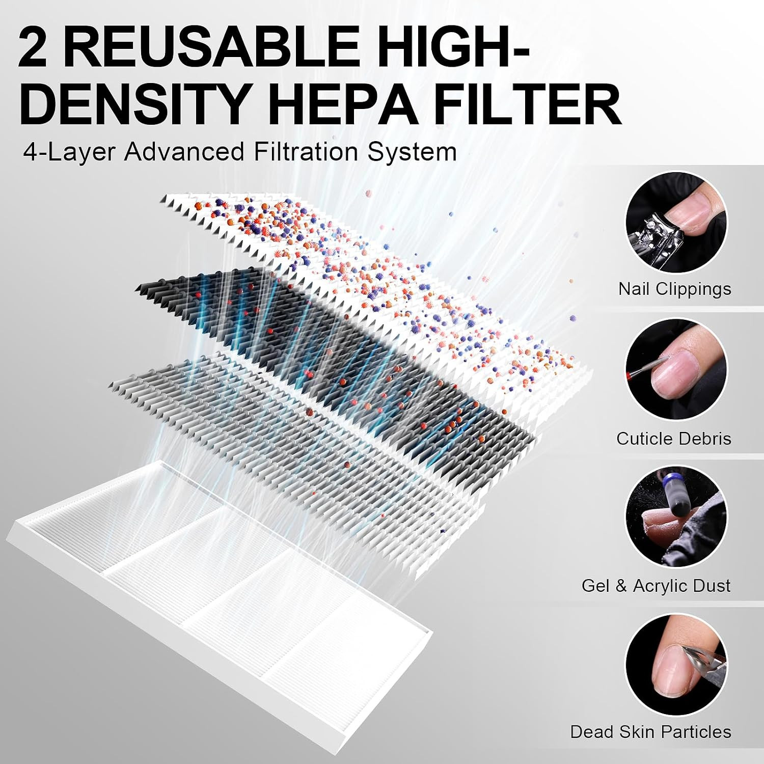Rechargeable Nail Dust Collector with 2 Reusable Filter, Professional Nail Vacuu