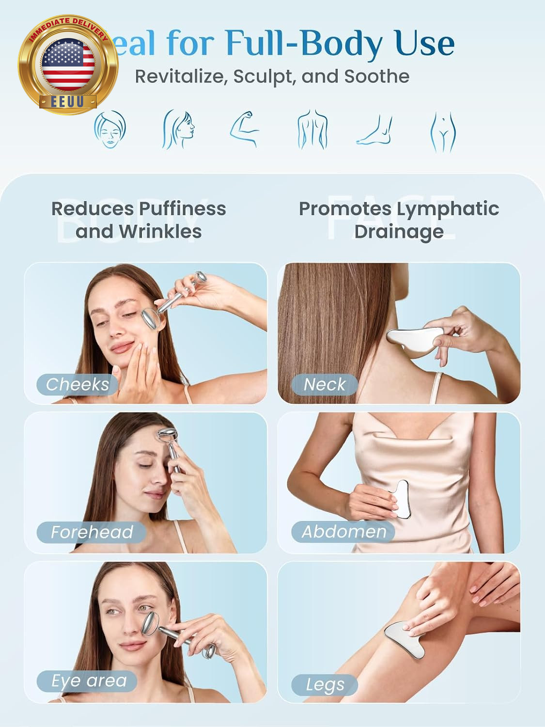 Gua Sha and Face Roller Set: Anti-Breakage Stainless Steel Roller for Long-Lasti