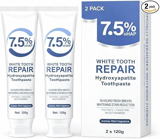 7.5% Nano Hydroxyapatite Toothpaste 2 Pack 8.46oz Fluoride-Free Enamel Repair