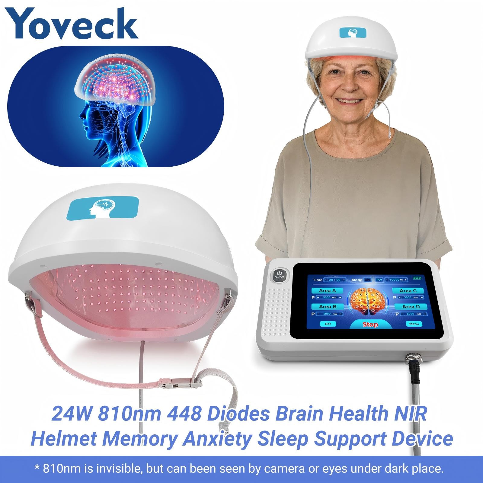 24W 810nm Red Infrared Therapy Helmet for Parkinson Alzheimer Stroke 448 Diodes