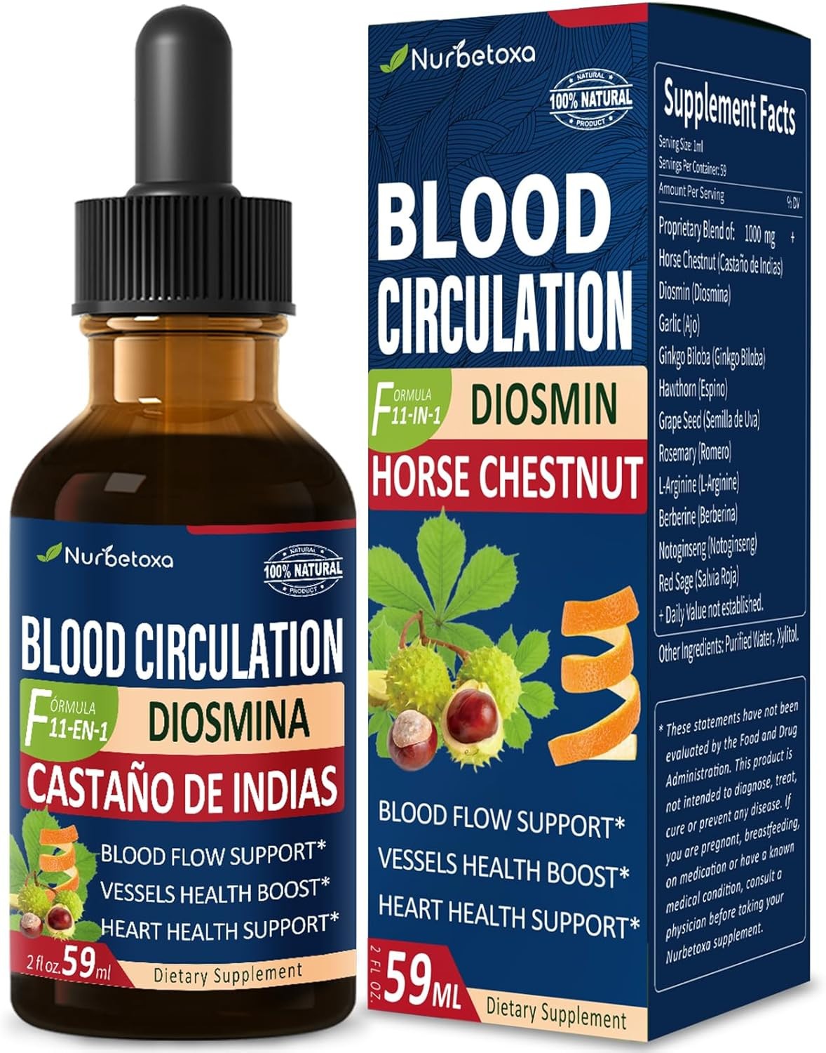 Nurbetoxa Blood Circulation 11 in 1 Diosmin Horse Chestnut 50ml EXP 12/27