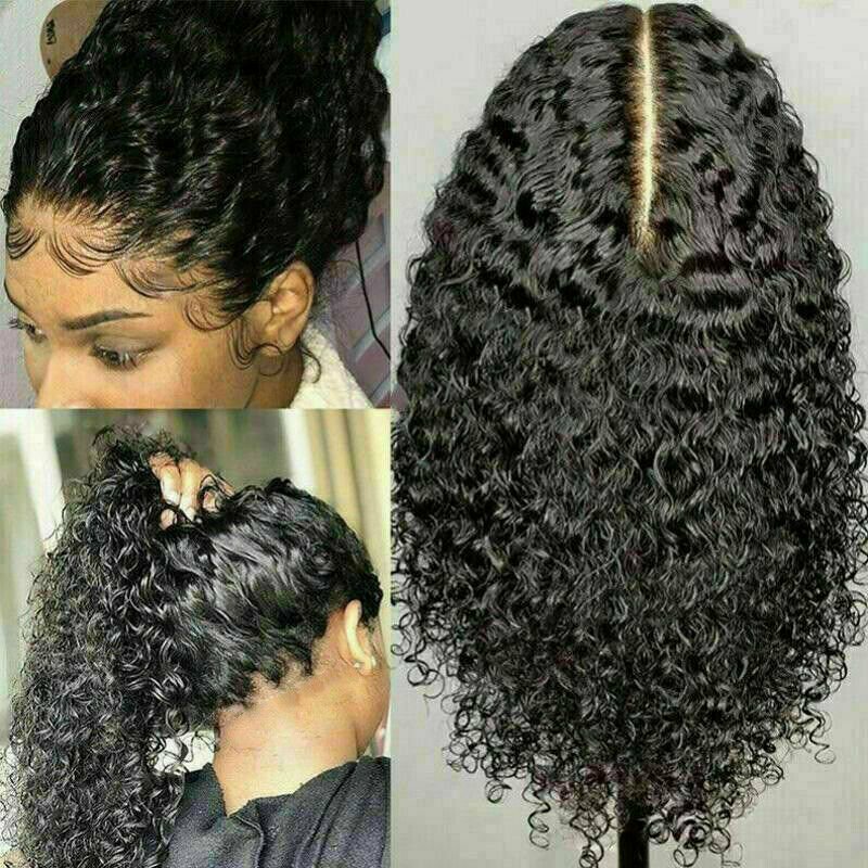 18″ Human Hair Lace Front Wig Womens Brazilian Human Long Curly Wavy Hair Wigs