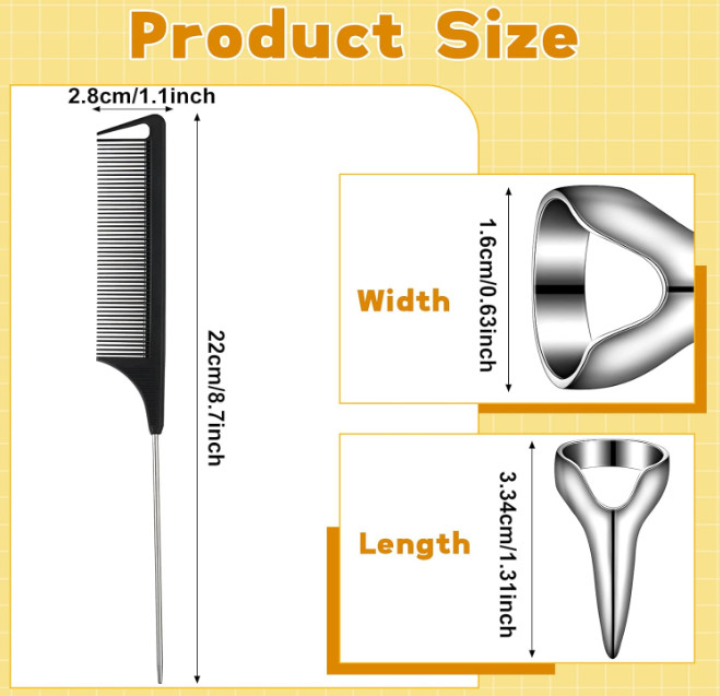 9Pcs Hair Parting Rings Metal Finger Selecting Tools Steel Comb Braiding Kit