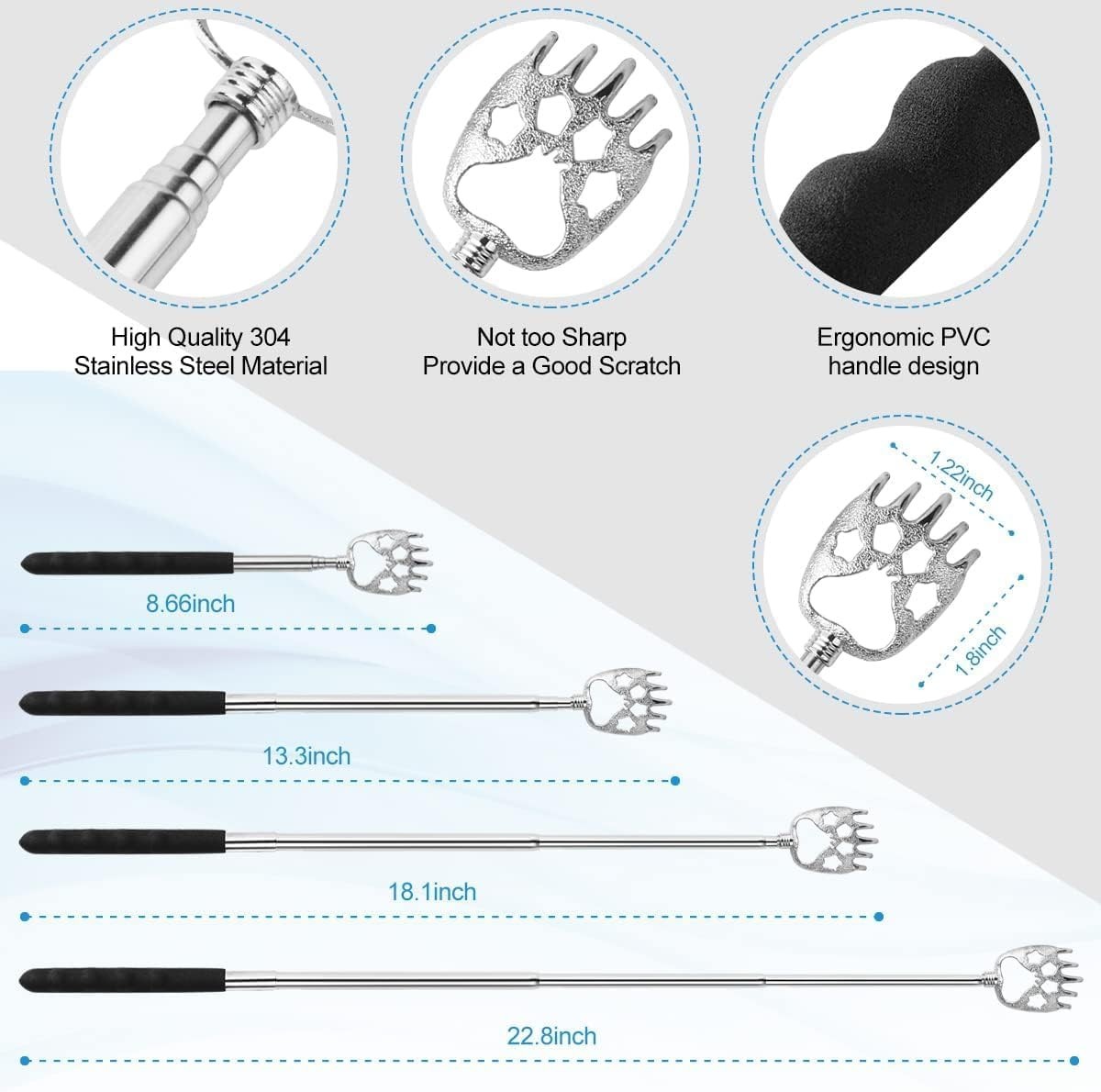 Yeipis 4Pcs Different Back Scratcher Extendable Back Massager Tool with Rubber H