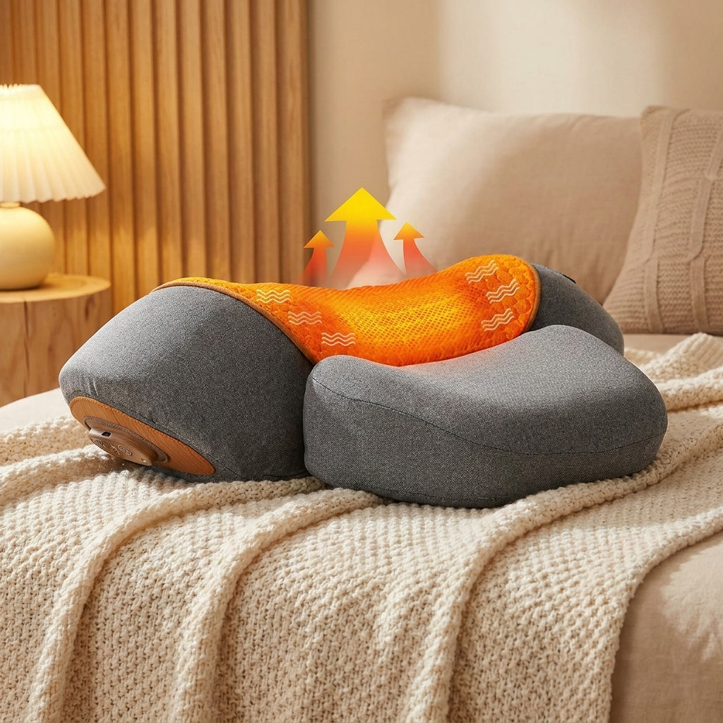 Electric Neck Massager Pillow Cervical Stretcher w/ Heat & Vibration Support