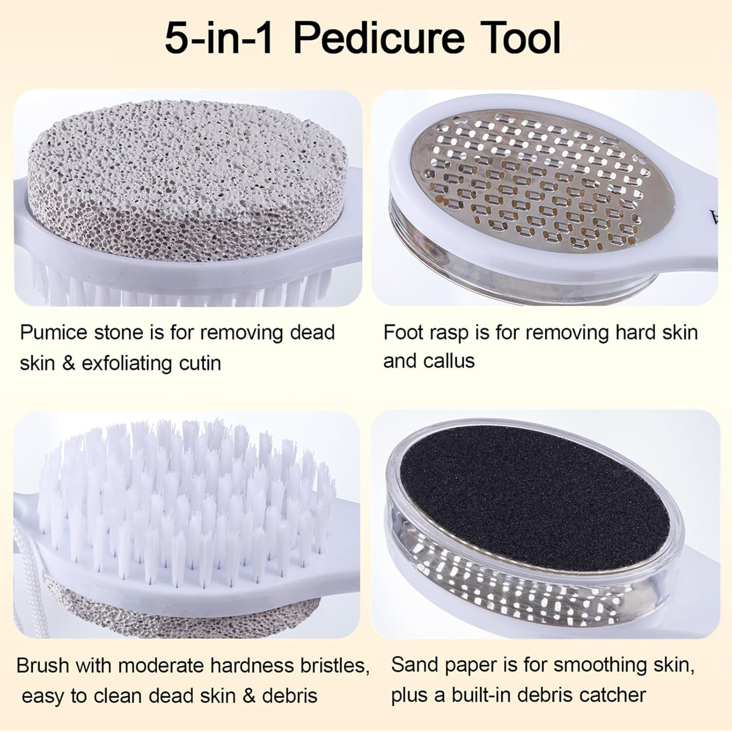 Foot Scrubber Brush with Pumice Stone for Feet 5-In-1, 2Pcs Foot File Callus Rem
