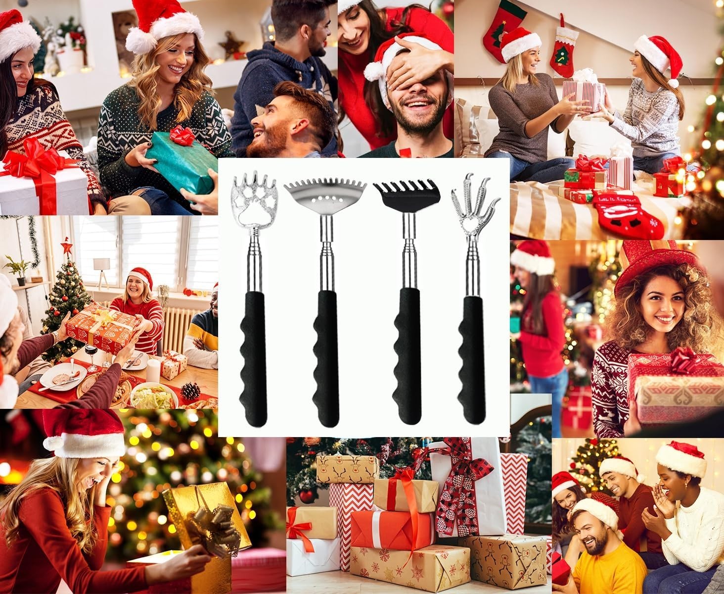 Yeipis 4Pcs Different Back Scratcher Extendable Back Massager Tool with Rubber H