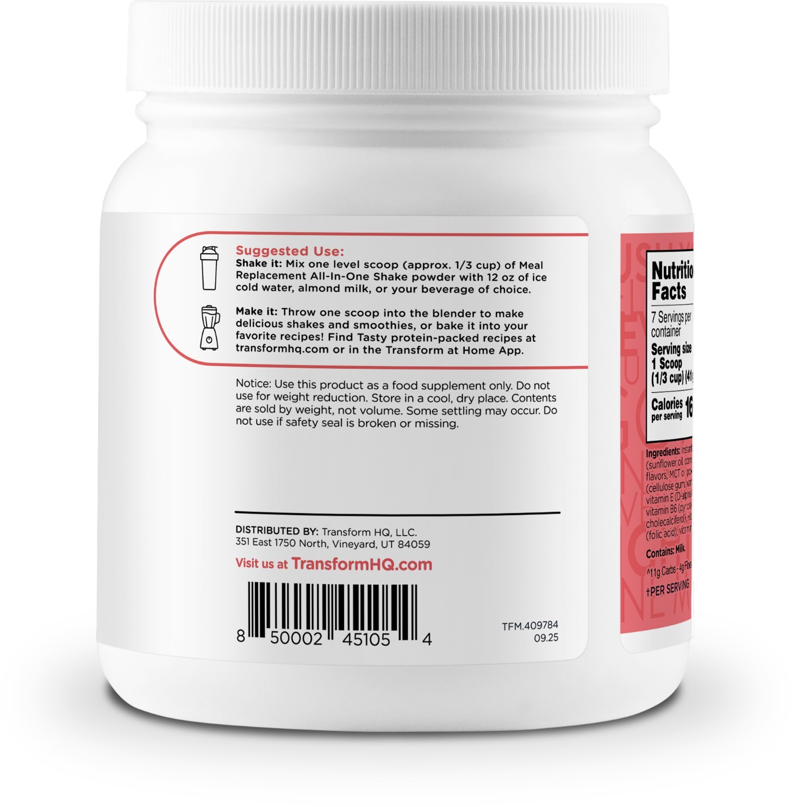 TransformHQ Meal Replacement Shake Powder 7 Servings (Strawberry & Cream)