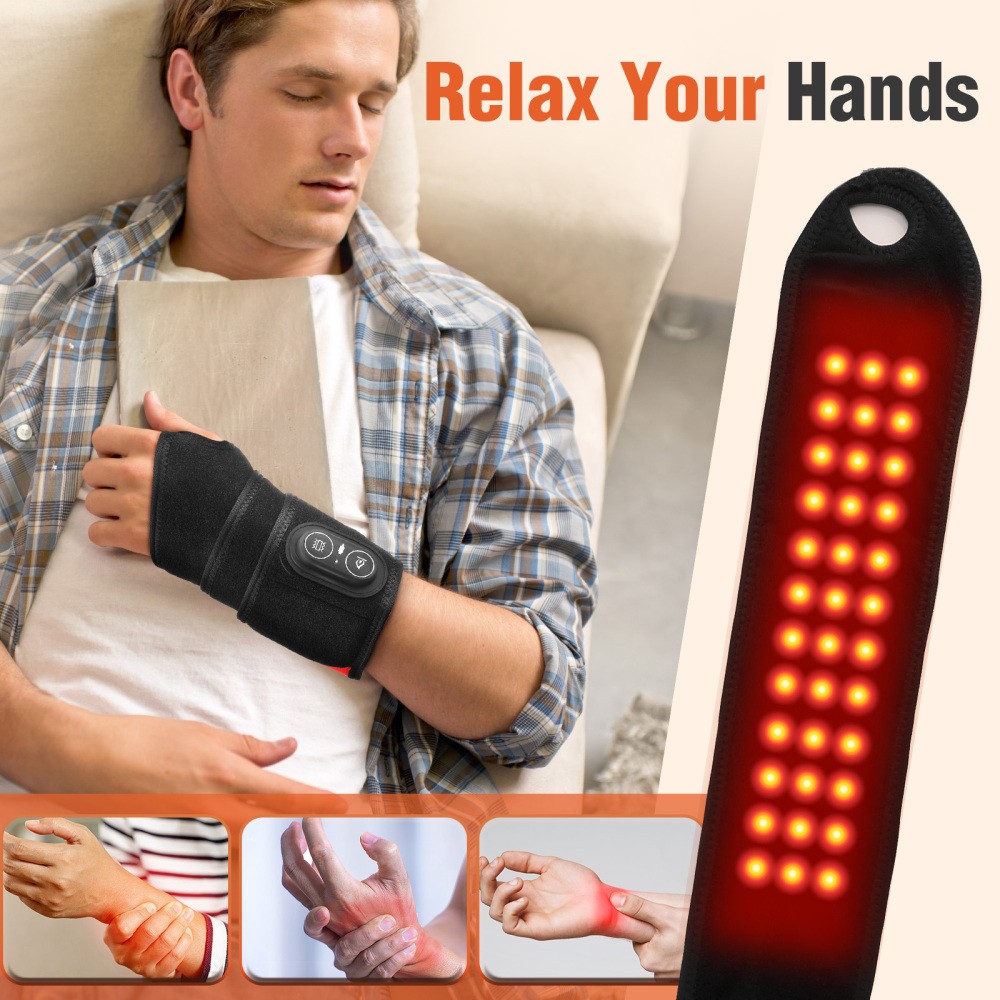 660nm & 850nm Red Light Therapy Wrist Heating Wrap Vibration Massage Pain Relief