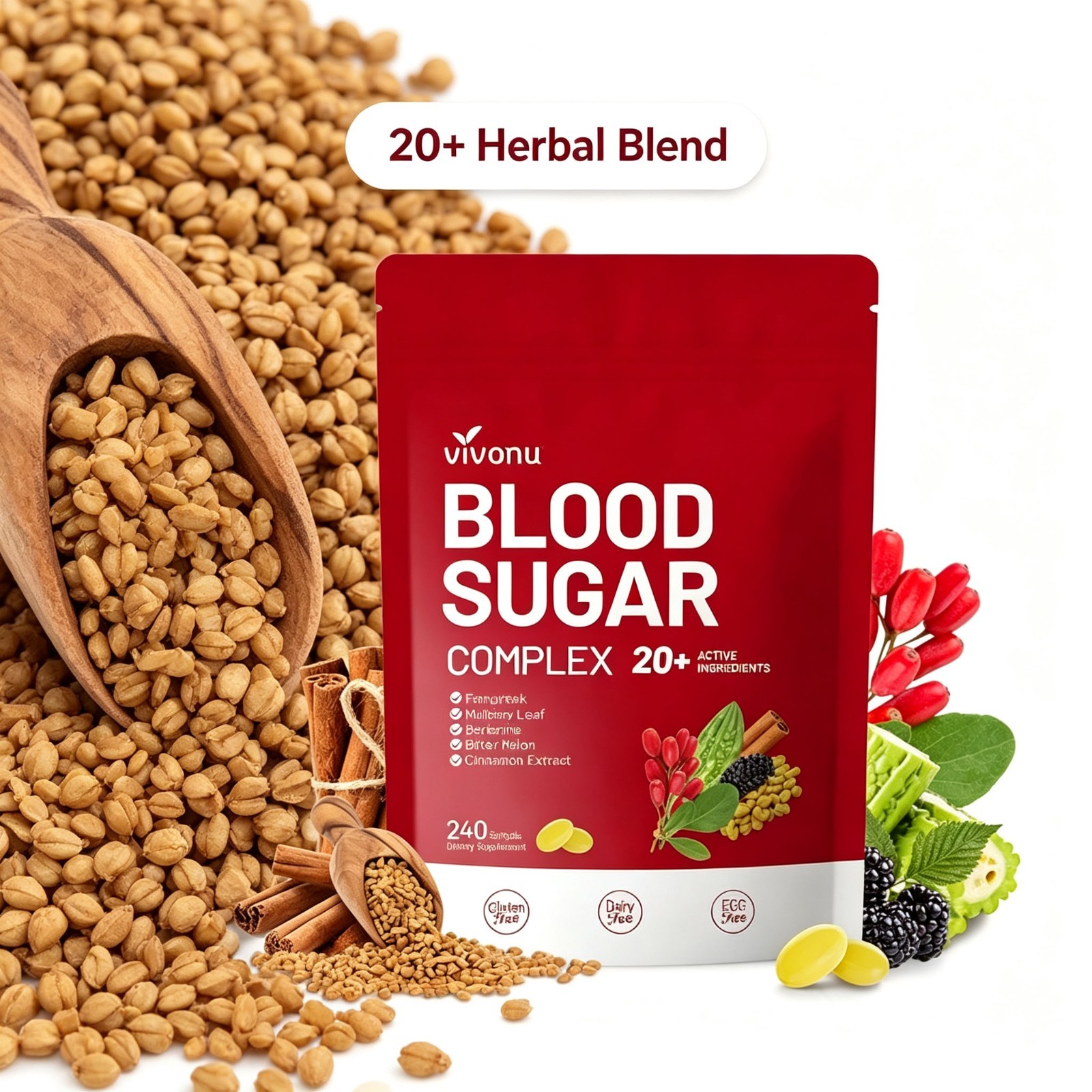 Blood Sugar Balance Supplement Berberine Bitter Melon Cinnamon Turmeric 240ct