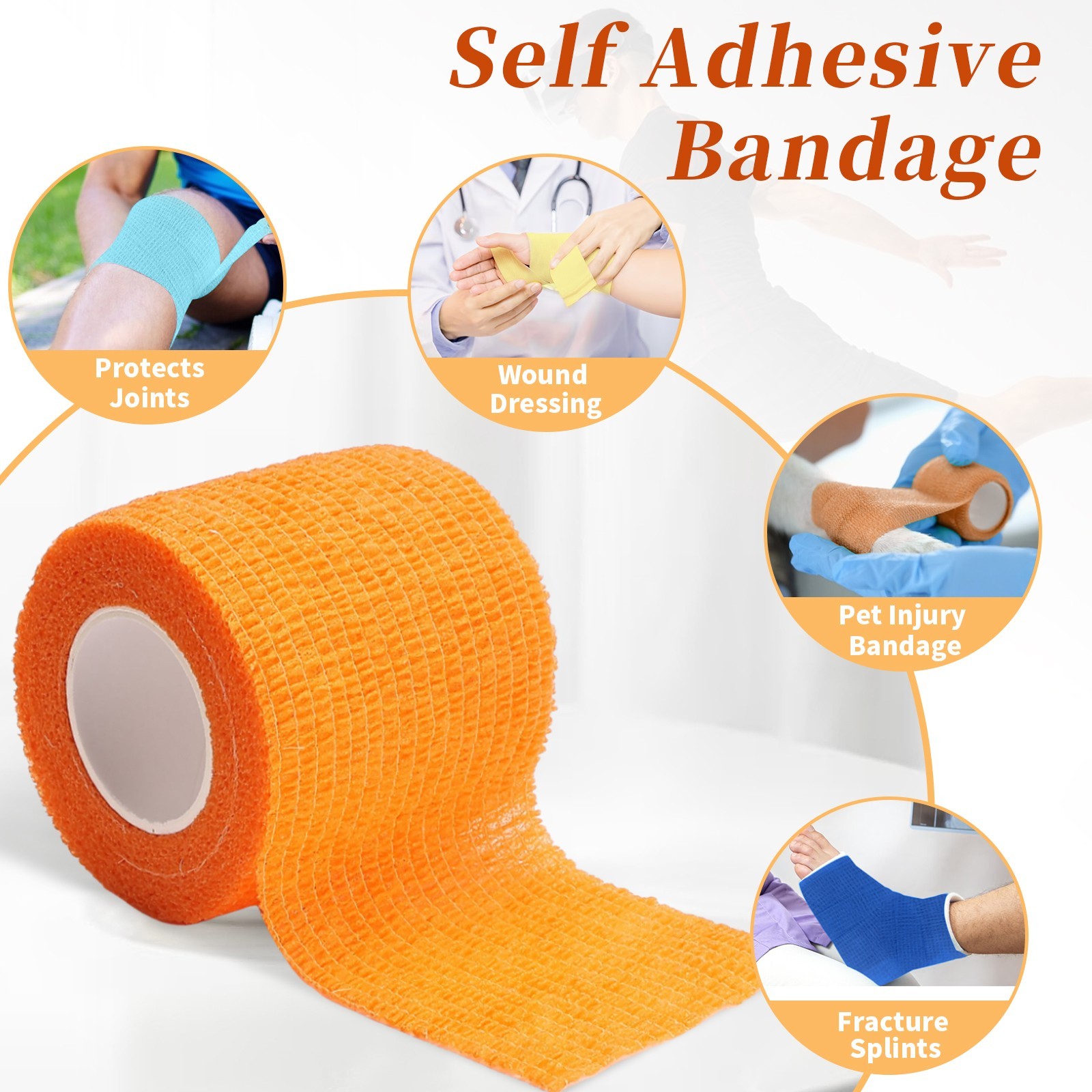 24 Count Self Adhesive Bandage Wrap 2″ x 5 Yards (15 feet) Tape Multicolor