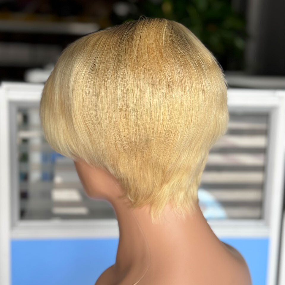 C Part Lace Pixie Cut Ombre Blonde Human Hair Wig Short Straight Wig for Women