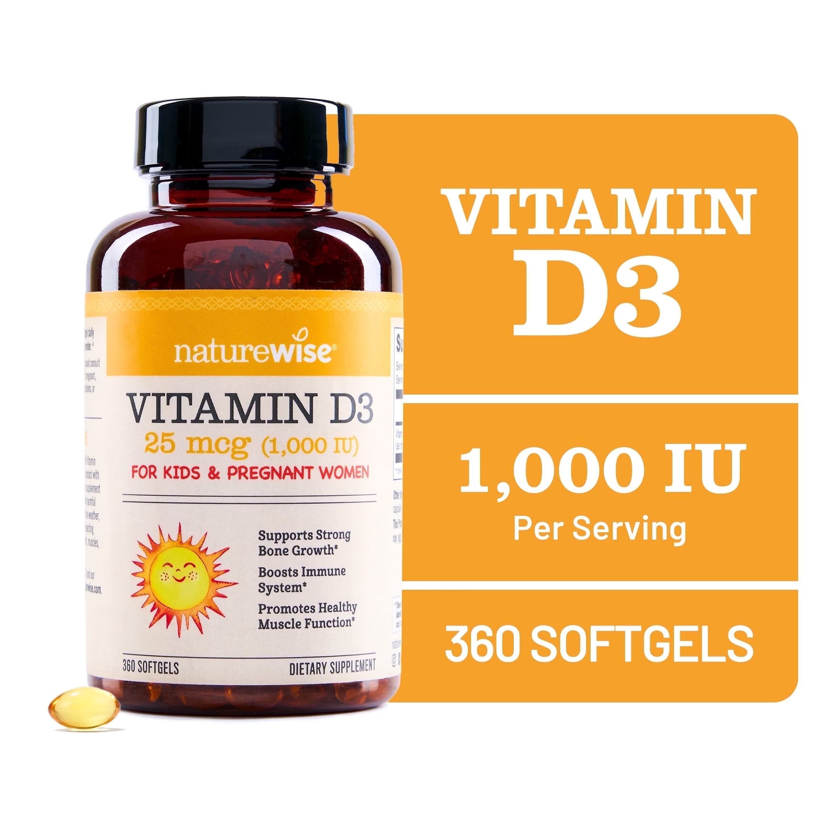 Vitamin D3 1000Iu + Organic Olive Oil – 360 Mini Softgels[1-Year Supply]