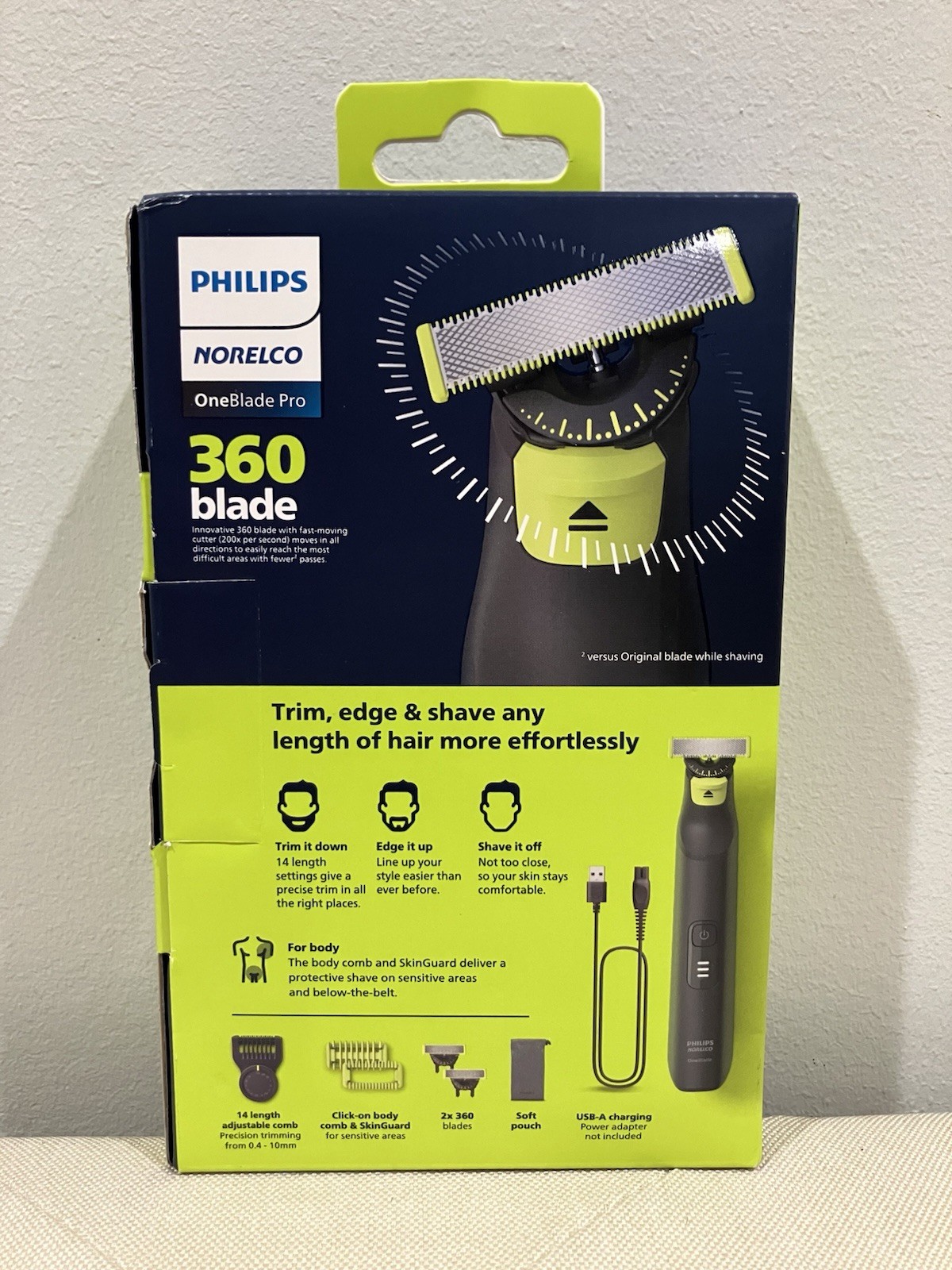 Philips Norelco OneBlade Pro 360 Face & Body Wet/Dry Trimmer, 2 Heads